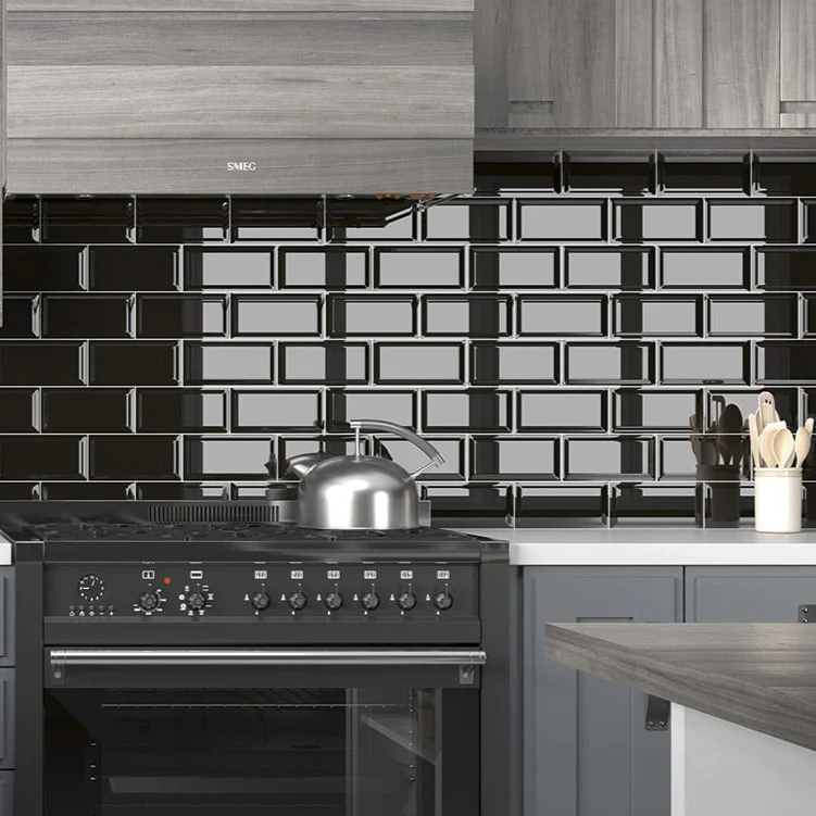 Metro Black Gloss Rectangle Ceramic Tiles - Image 3