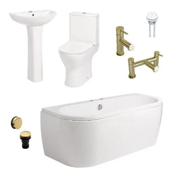 Misirlou 1700mm Shingle Complete Bathroom Suite - Brushed Brass