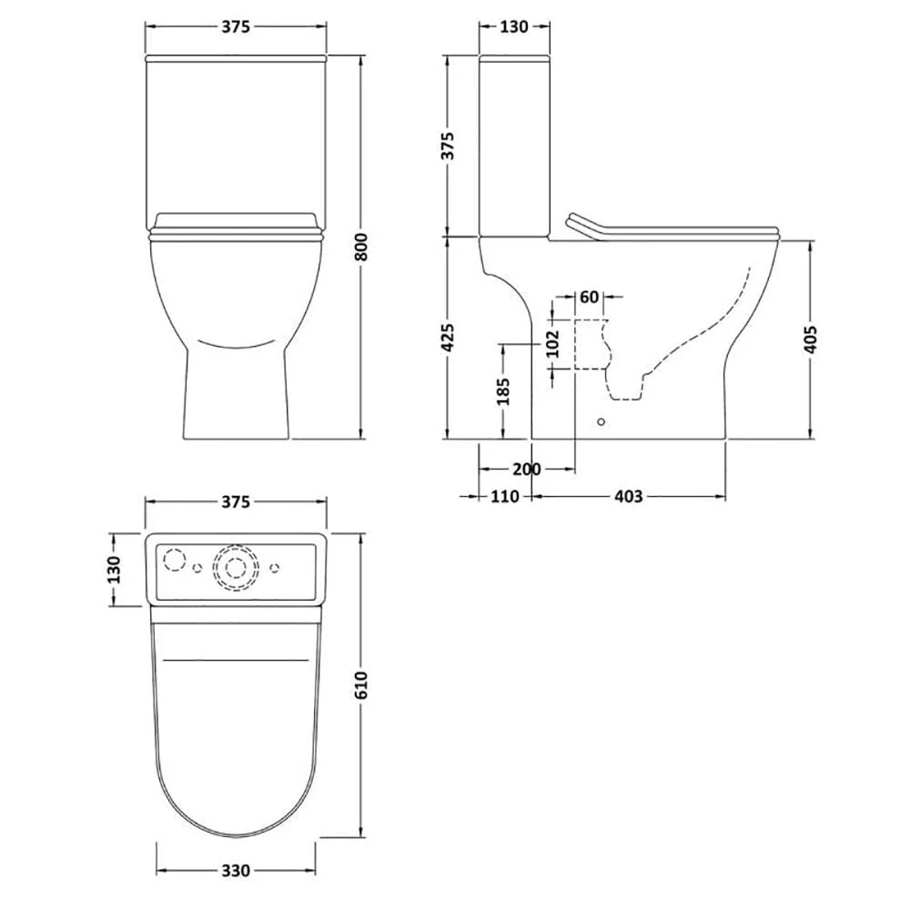 Misirlou Close Coupled Rimless Toilet & 550mm Full Pedestal Basin - Image 6
