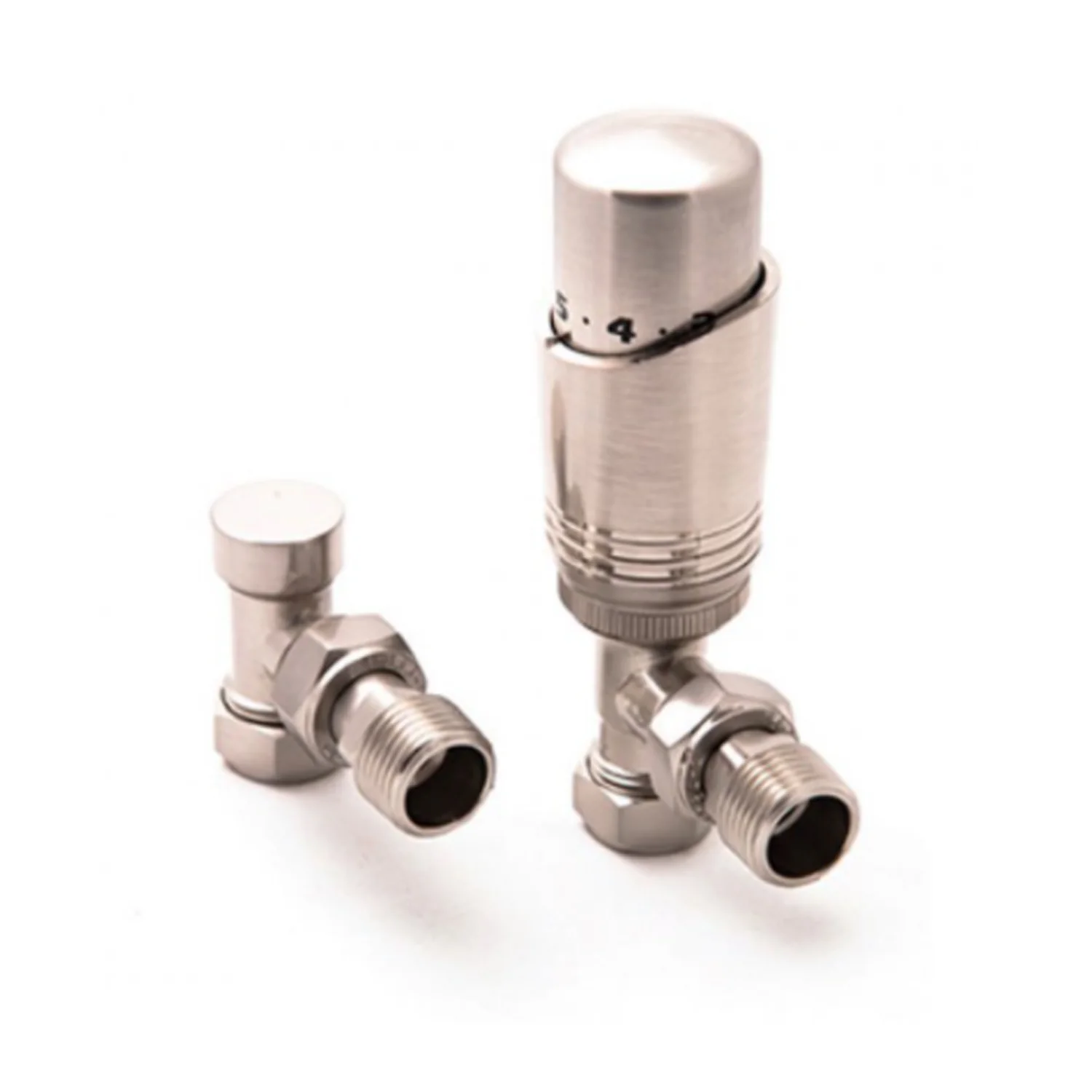 Modal Thermostatic Angled Radiator Valve and LockShield - Brushed