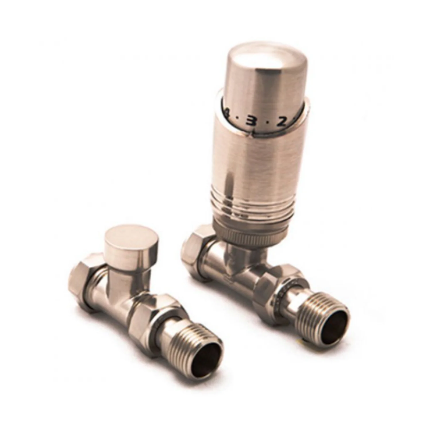 Modal Thermostatic Straight Radiator Valve and LockShield - Brushed