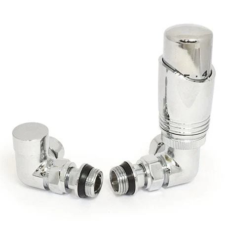 Modal Thermostatic Corner Radiator Valve and LockShield - Chrome