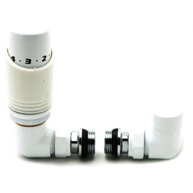 Modal Thermostatic Corner Radiator Valve and LockShield - White