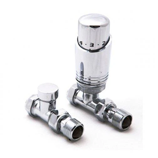 Modal Thermostatic Straight Radiator Valve and LockShield - Chrome