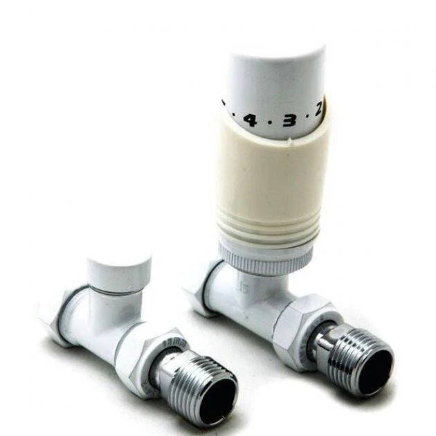 Modal Thermostatic Straight Radiator Valve and LockShield - White