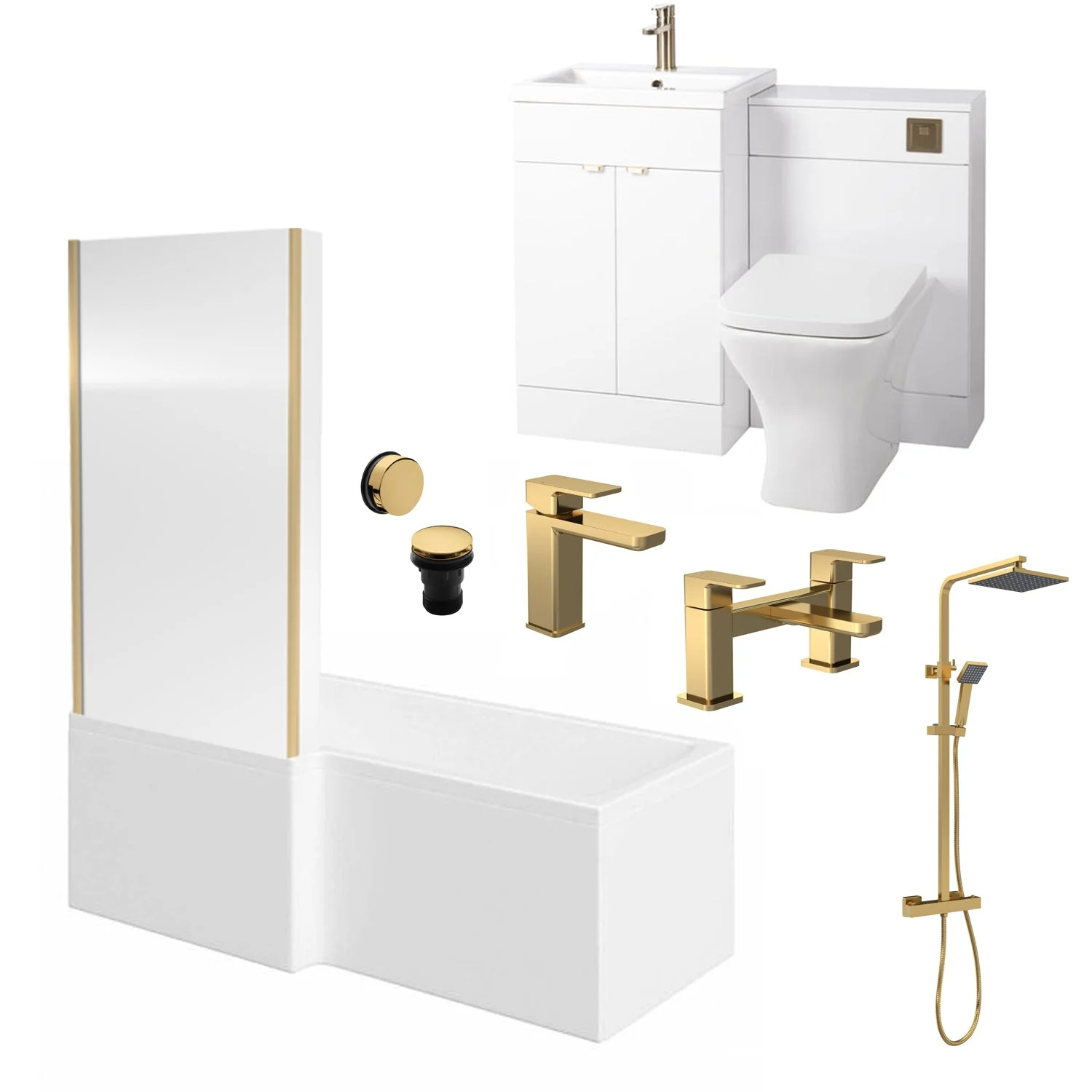 Monty 1700 L-Shaped Brushed Brass Combination Complete Bathroom Suite