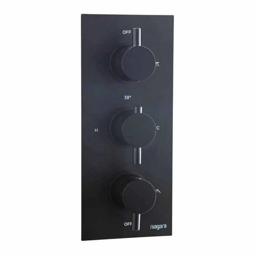 Niagara Concealed Triple Valve with Round Fixed Shower Head and Round Handset - Black - Image 2