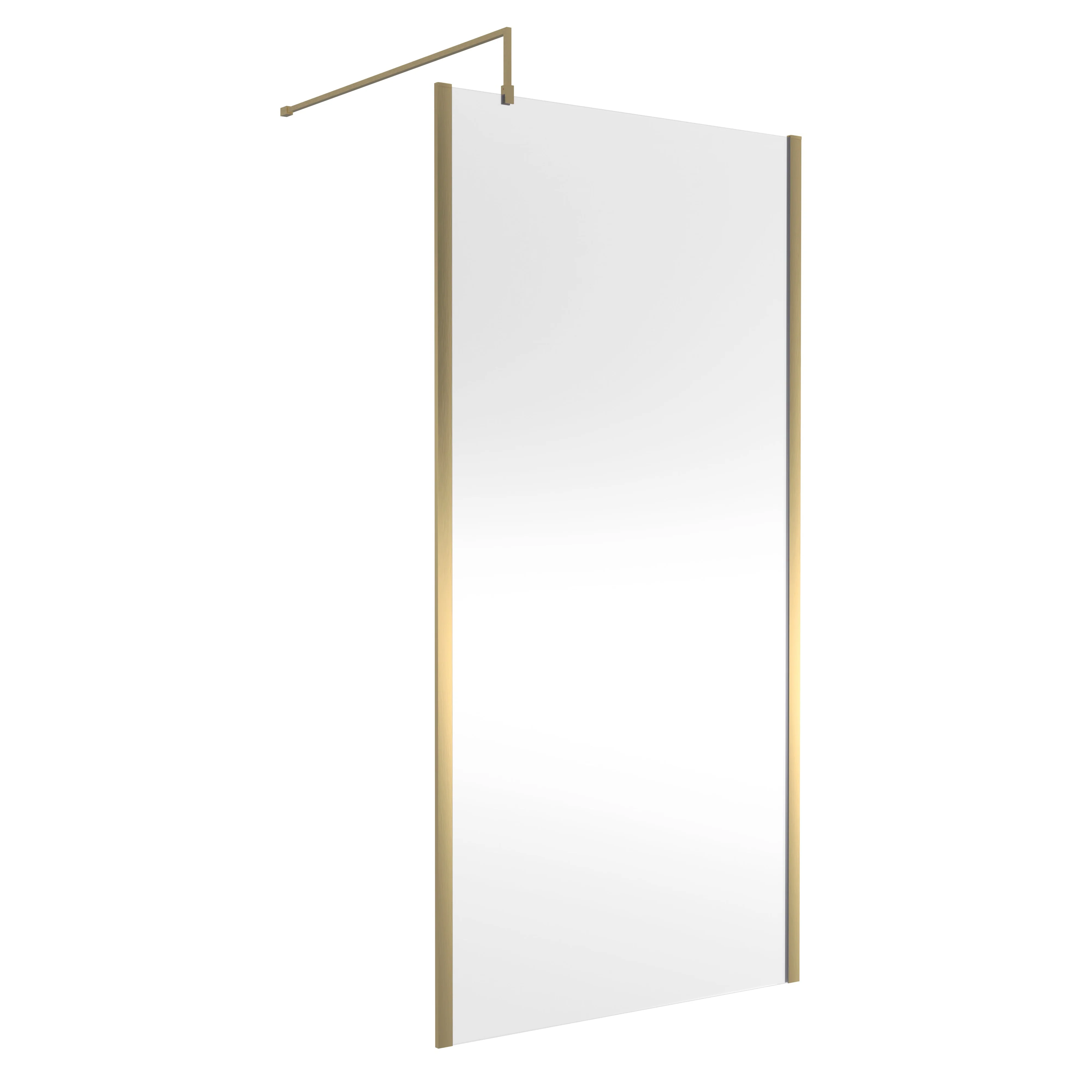 Nuie 1850x1000mm Outer Framed Wetroom Screen with Support Bar - Brushed Brass