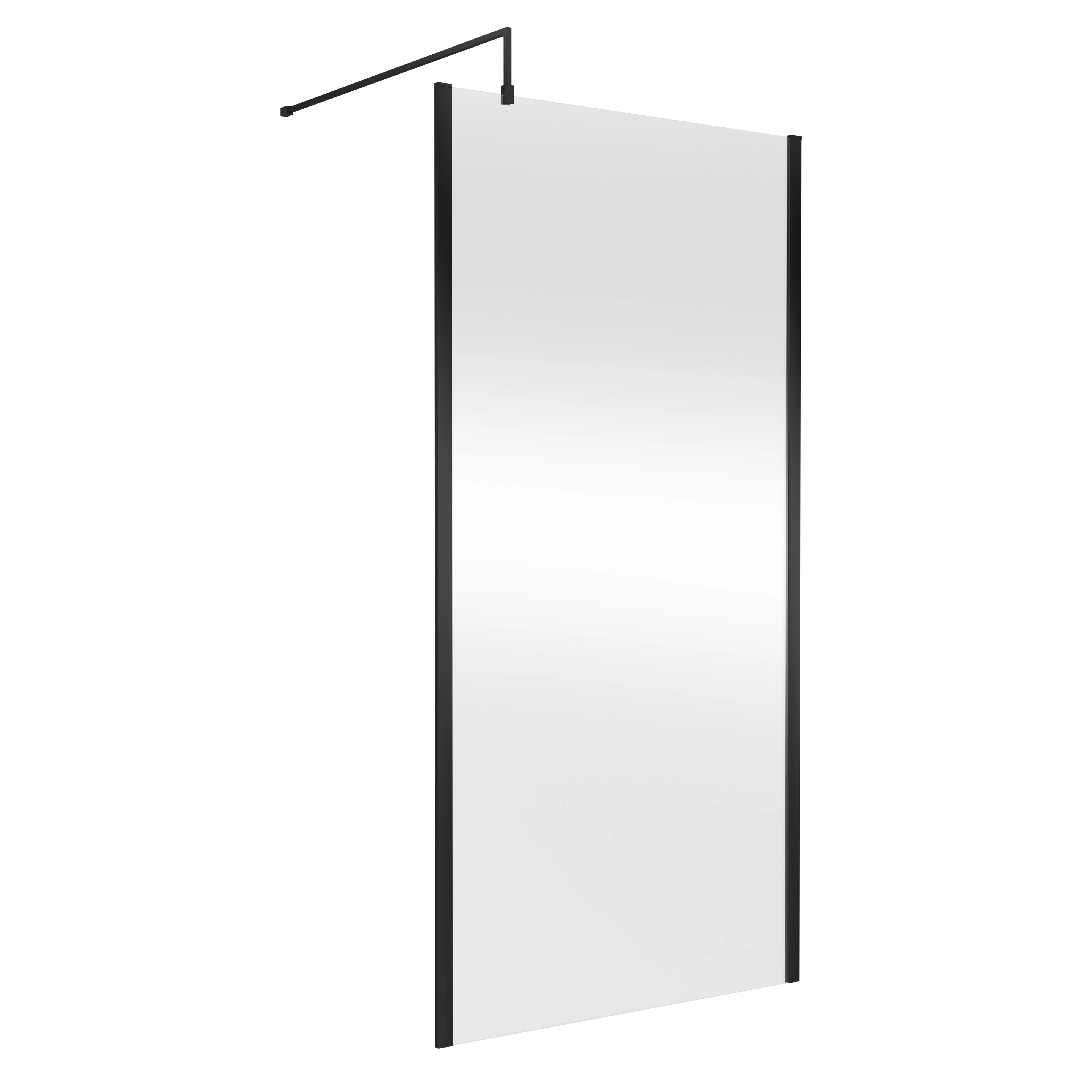 Nuie 1850x1000mm Outer Framed Wetroom Screen with Support Bar - Matt Black
