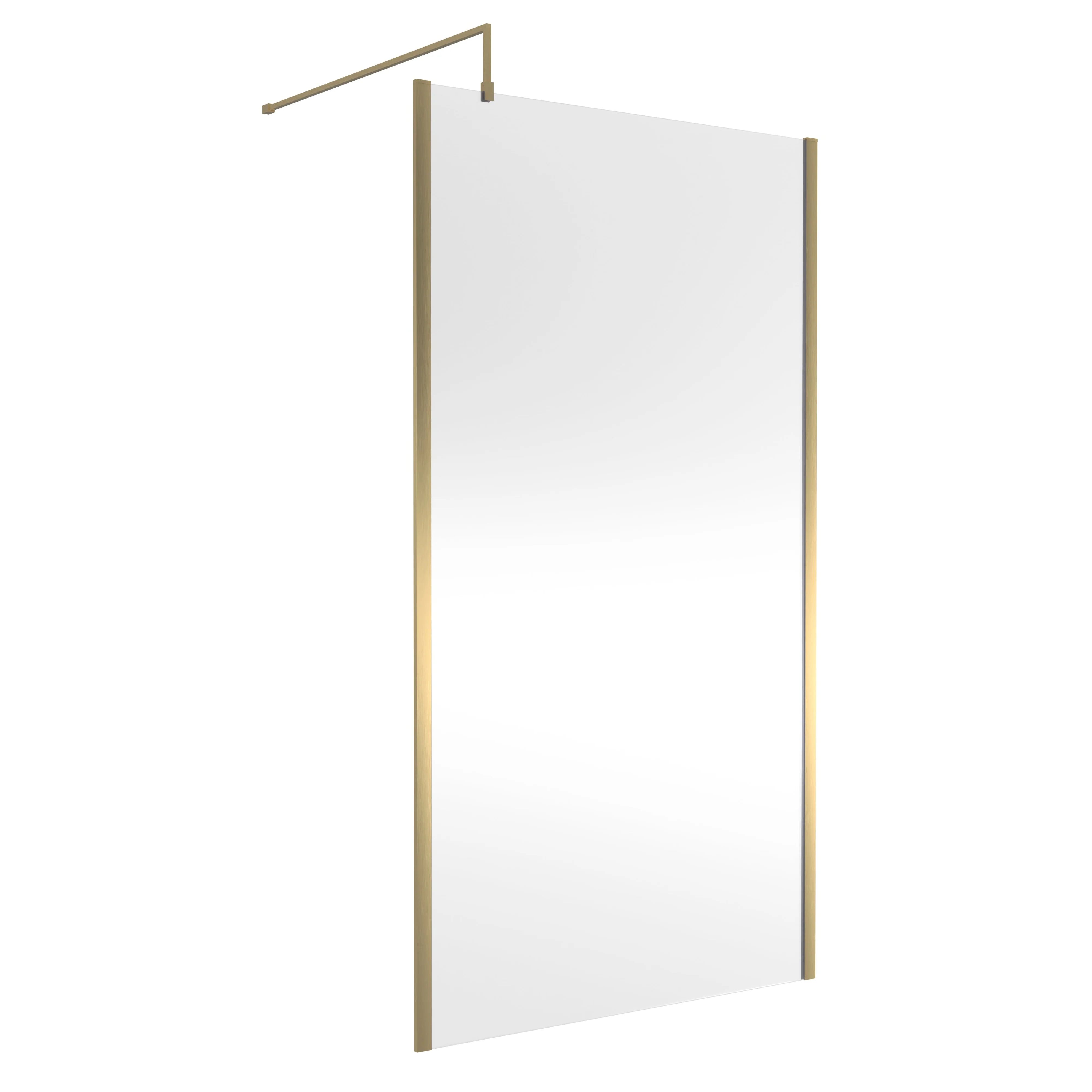 Nuie 1850x1100mm Outer Framed Wetroom Screen with Support Bar - Brushed Brass