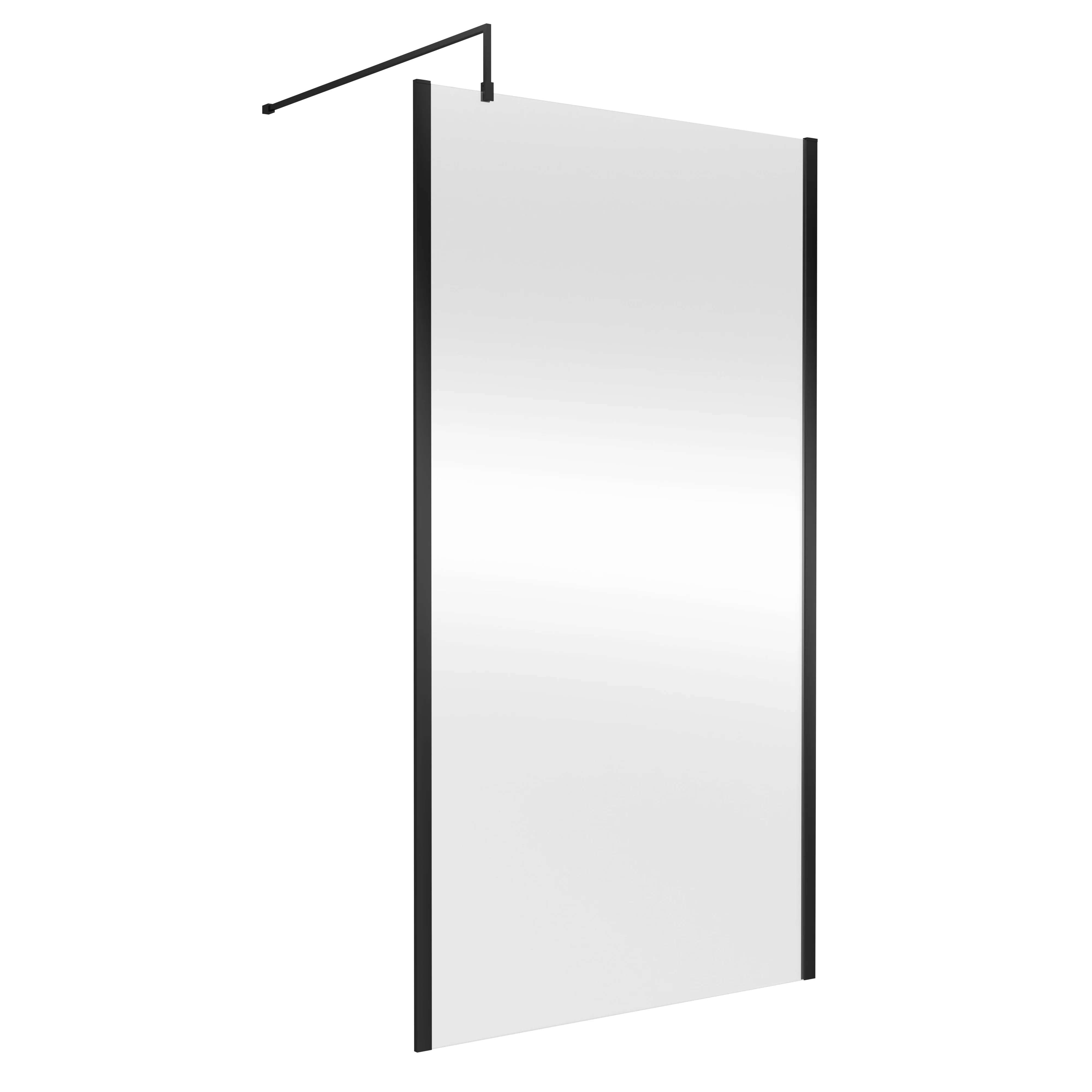 Nuie 1850x1100mm Outer Framed Wetroom Screen with Support Bar - Matt Black
