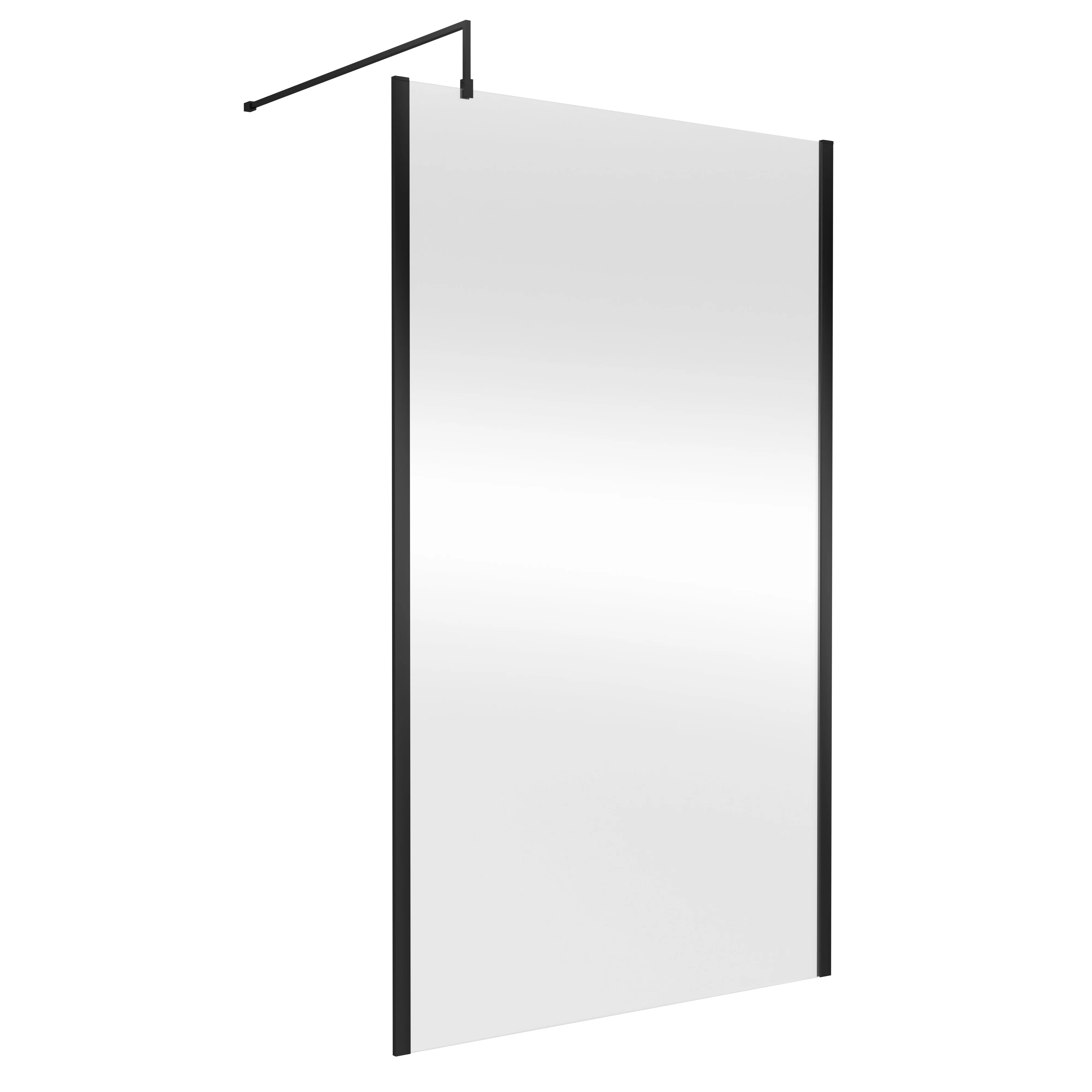 Nuie 1850x1200mm Outer Framed Wetroom Screen with Support Bar - Matt Black
