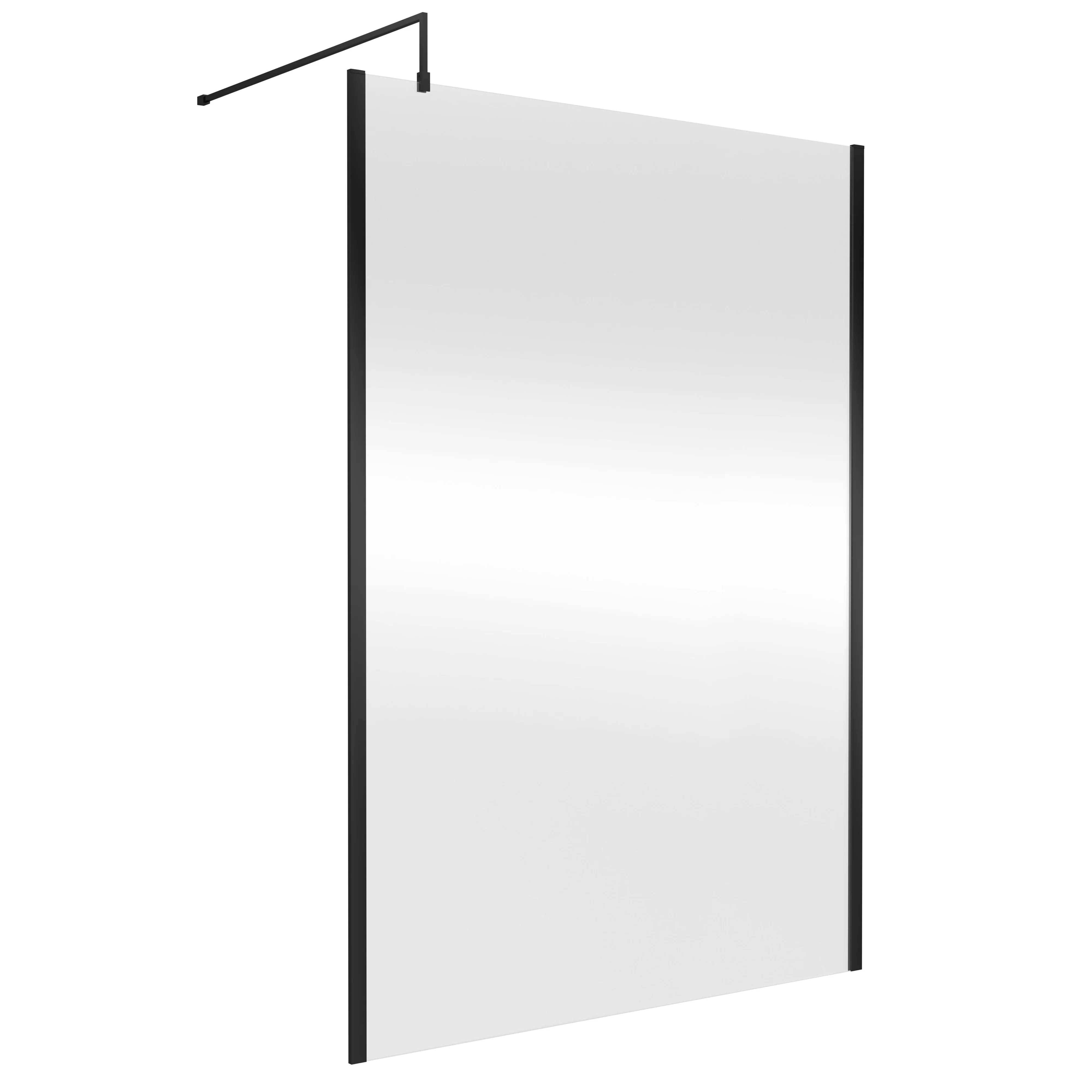 Nuie 1850x1400mm Outer Framed Wetroom Screen with Support Bar - Matt Black