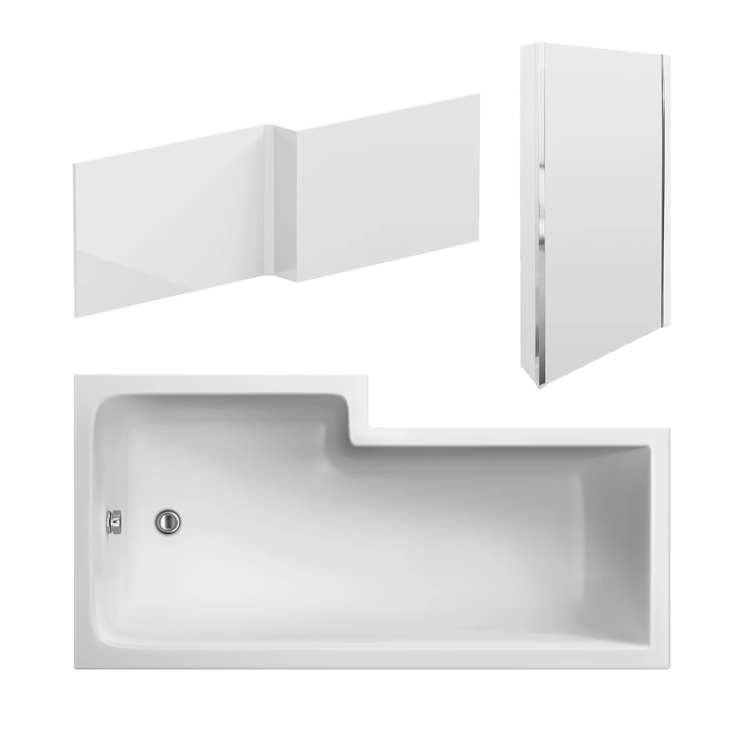 Nuie  1800mm Right Hand Square Shower Bath Set - White