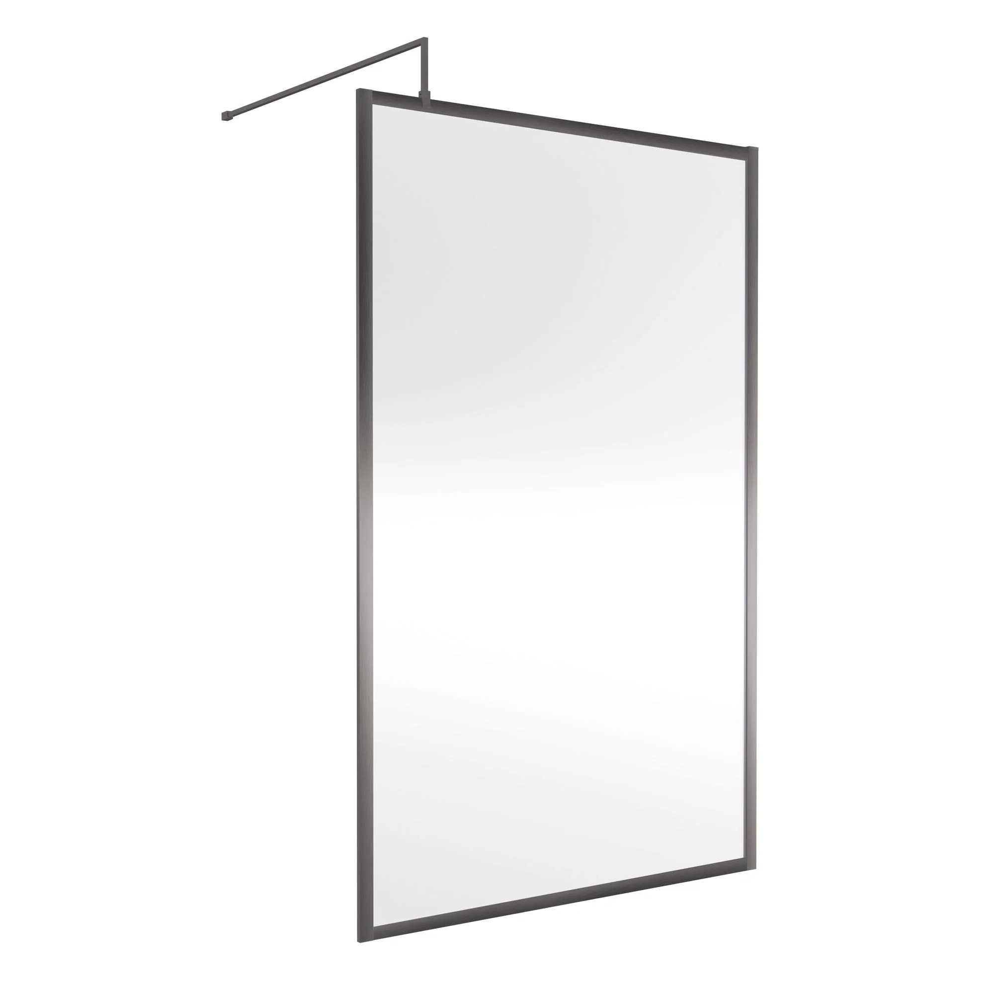 Nuie Full Outer Framed Wetroom Screen 1850x1200 8mm with Supported Bar - Brushed Pewter