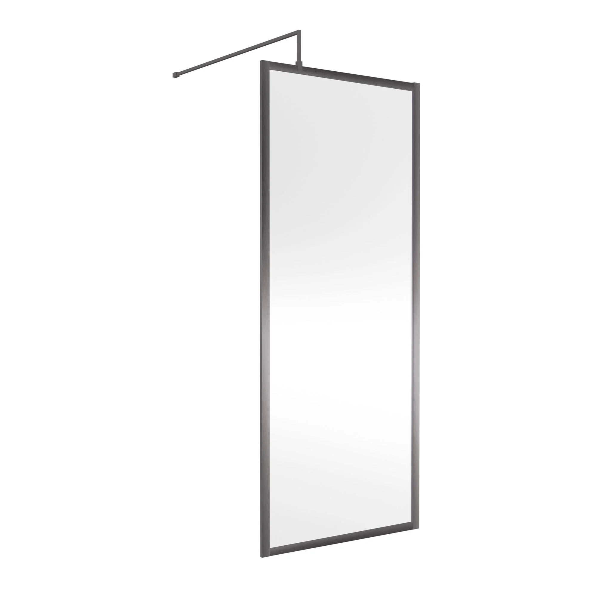 Nuie Full Outer Framed Wetroom Screen 1850x800 8mm with Supported Bar - Brushed Pewter