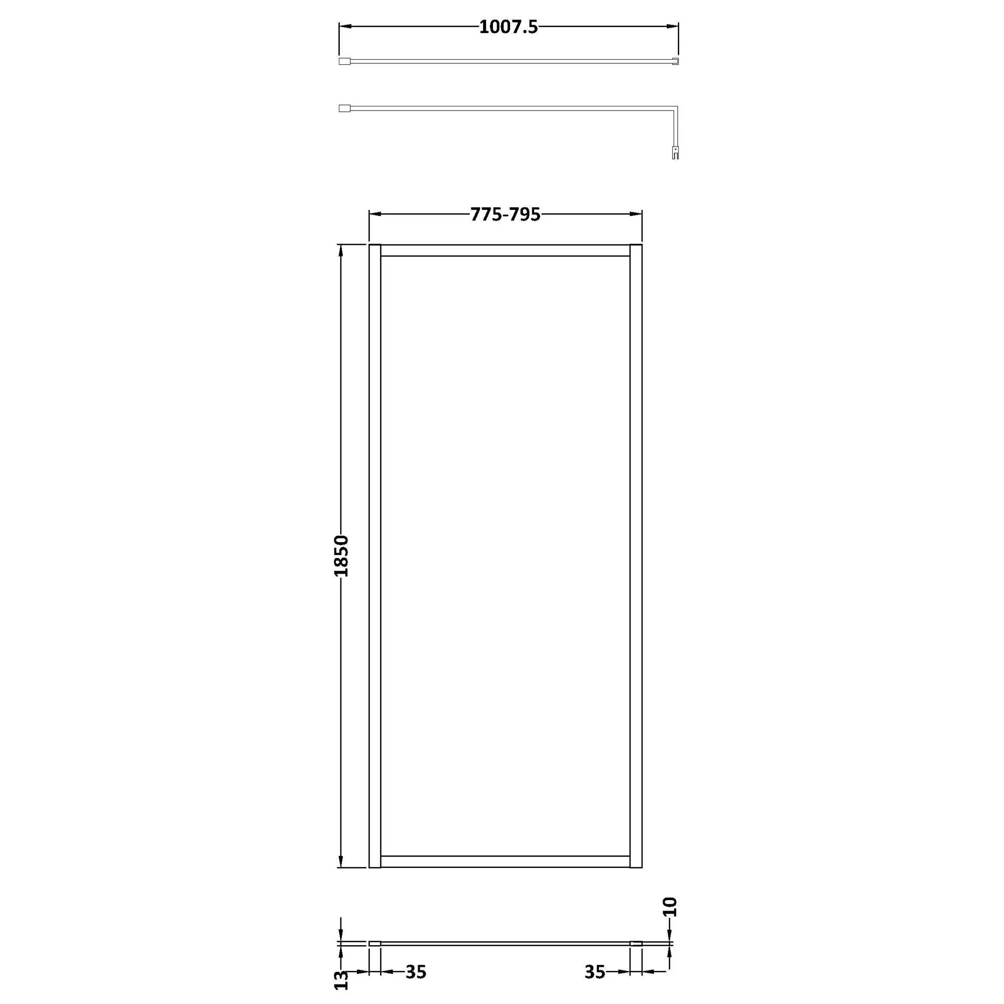 Nuie Full Outer Framed Wetroom Screen 1850x800 8mm with Supported Bar - Brushed Pewter - Image 2