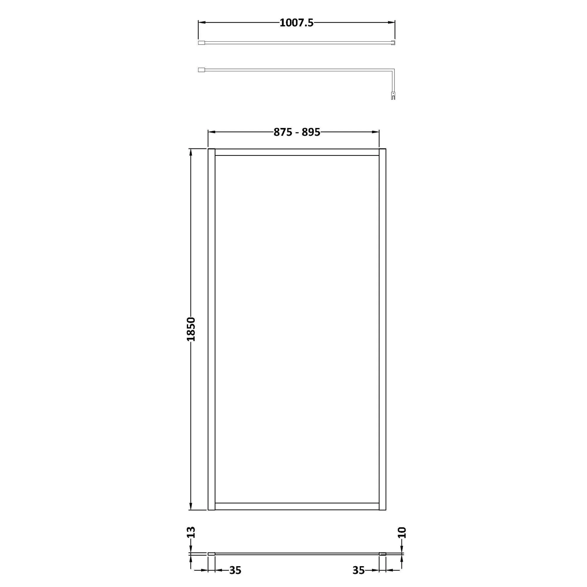 Nuie Full Outer Framed Wetroom Screen 1850x900 8mm with Supported Bar - Brushed Pewter - Image 2