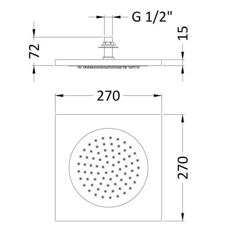Nuie 270mm Ceiling Tile Square Fixed Shower Head Chrome - Image 3