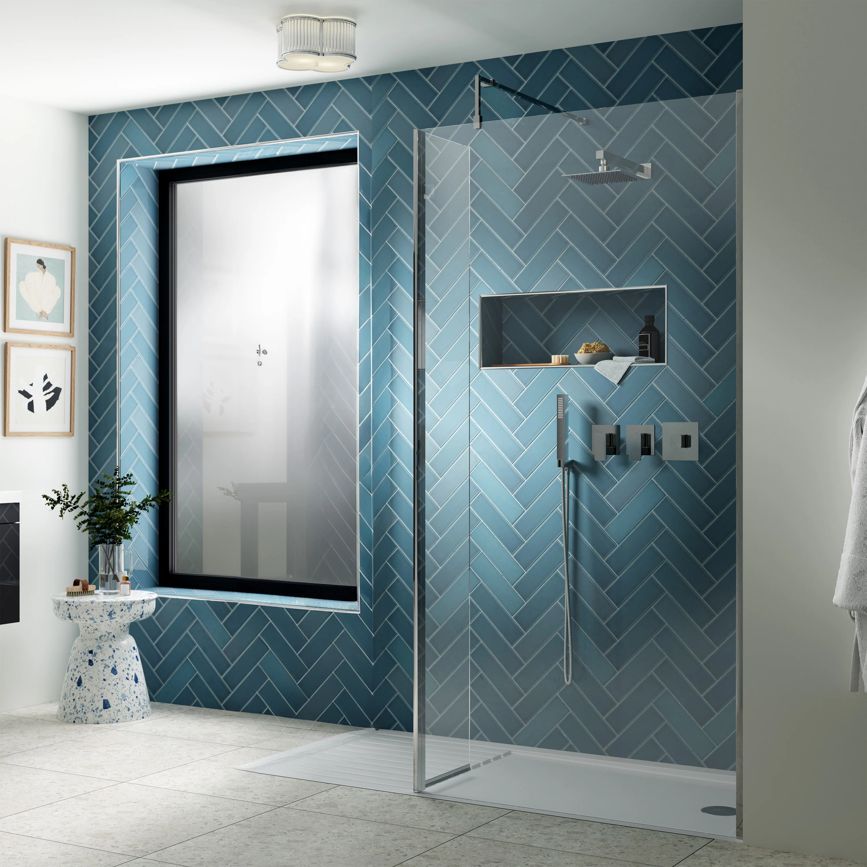 ShowerWorX 300mm Hinged Flipper Screen with Support Bar - Polished Chrome - Image 2