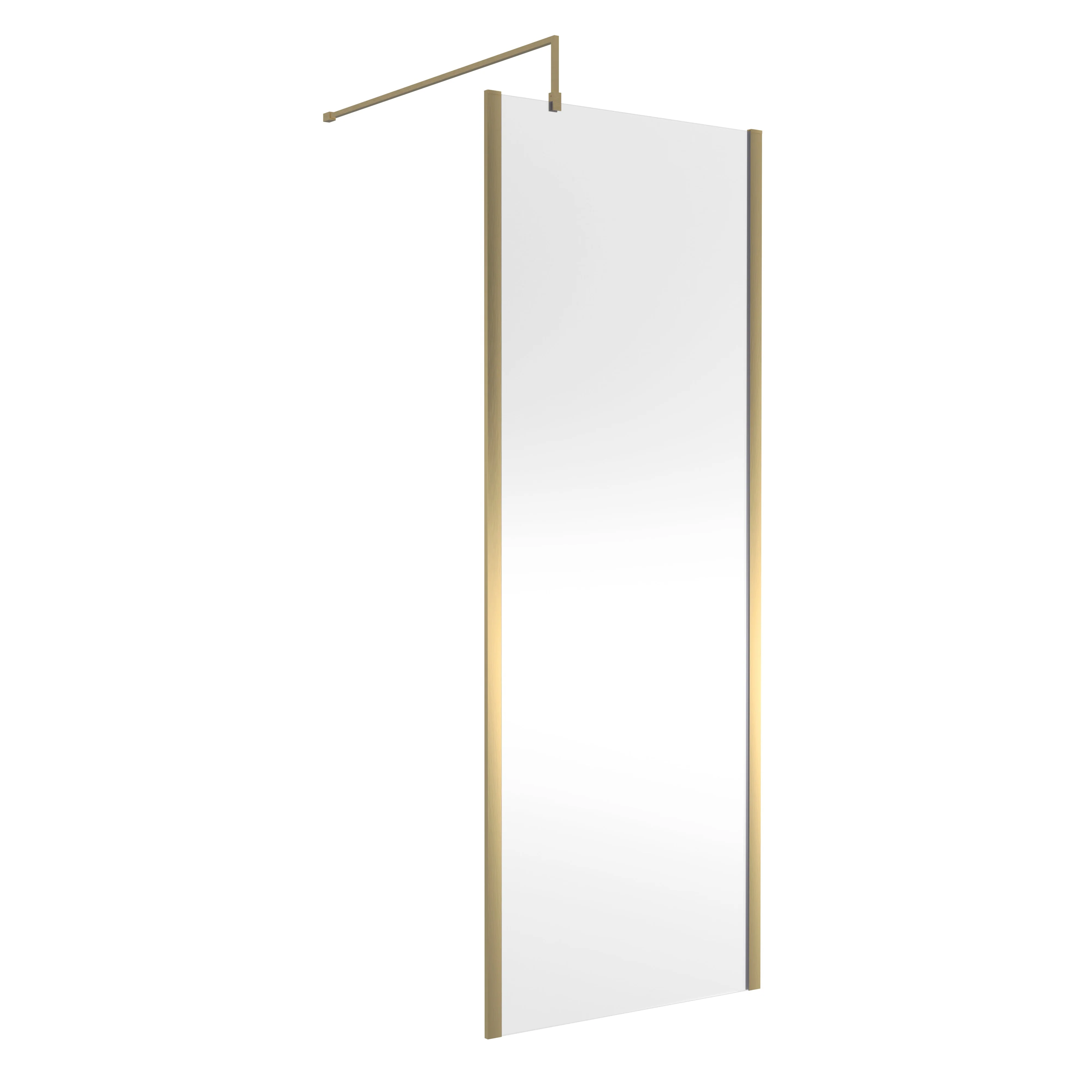Nuie 1850x760mm Outer Framed Wetroom Screen with Support Bar - Brushed Brass