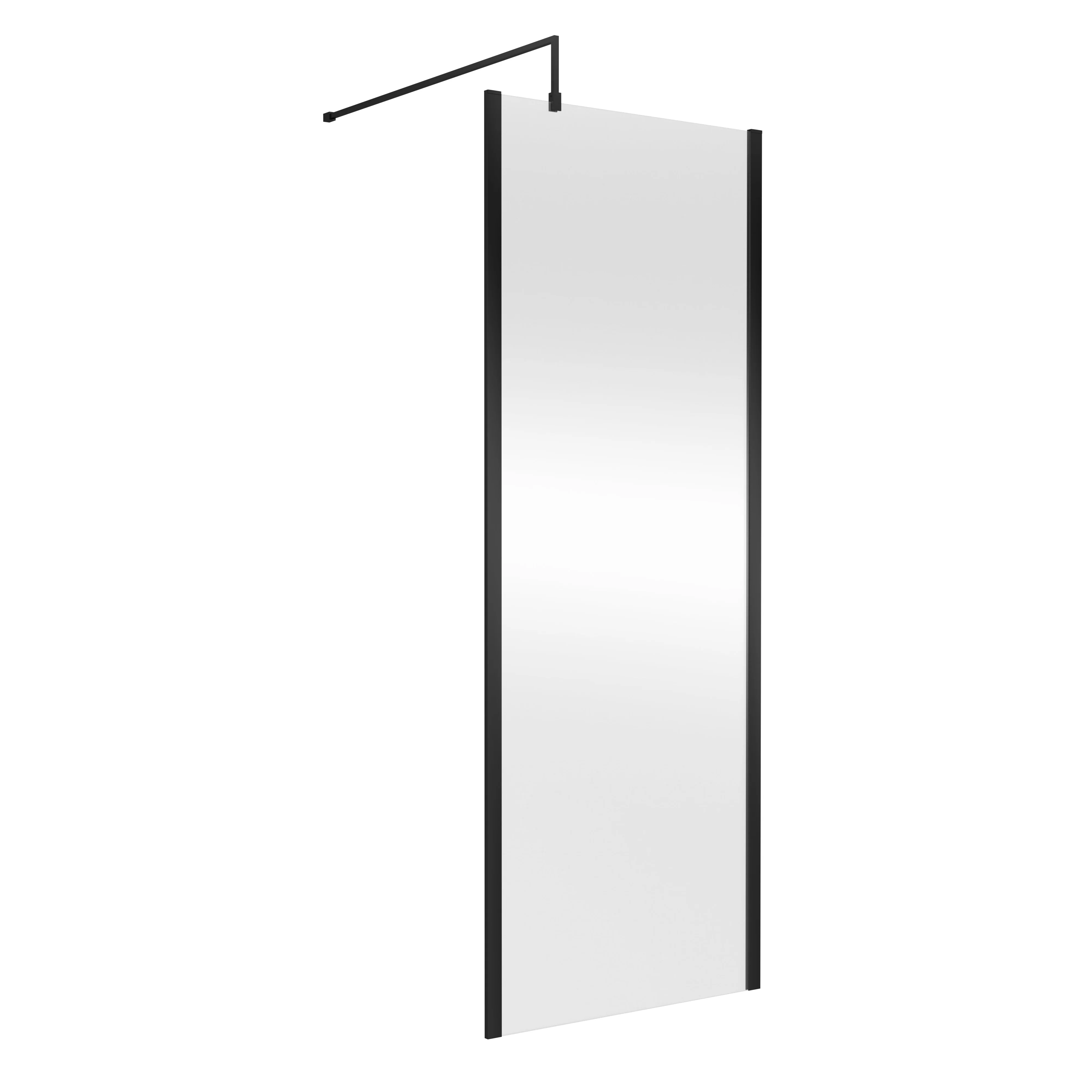 Nuie 1850x760mm Outer Framed Wetroom Screen with Support Bar - Matt Black