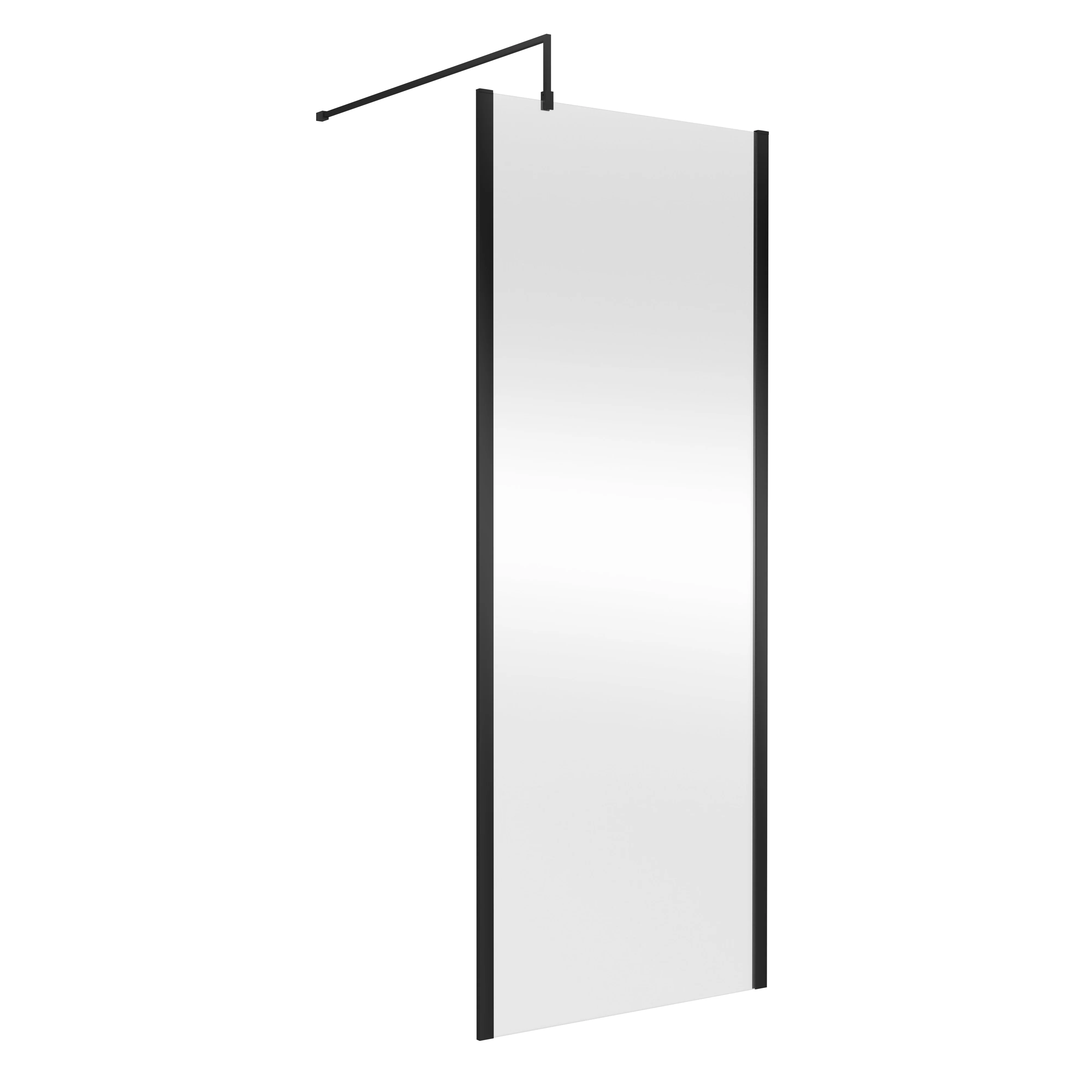 Nuie 1850x800mm Outer Framed Wetroom Screen with Support Bar - Matt Black