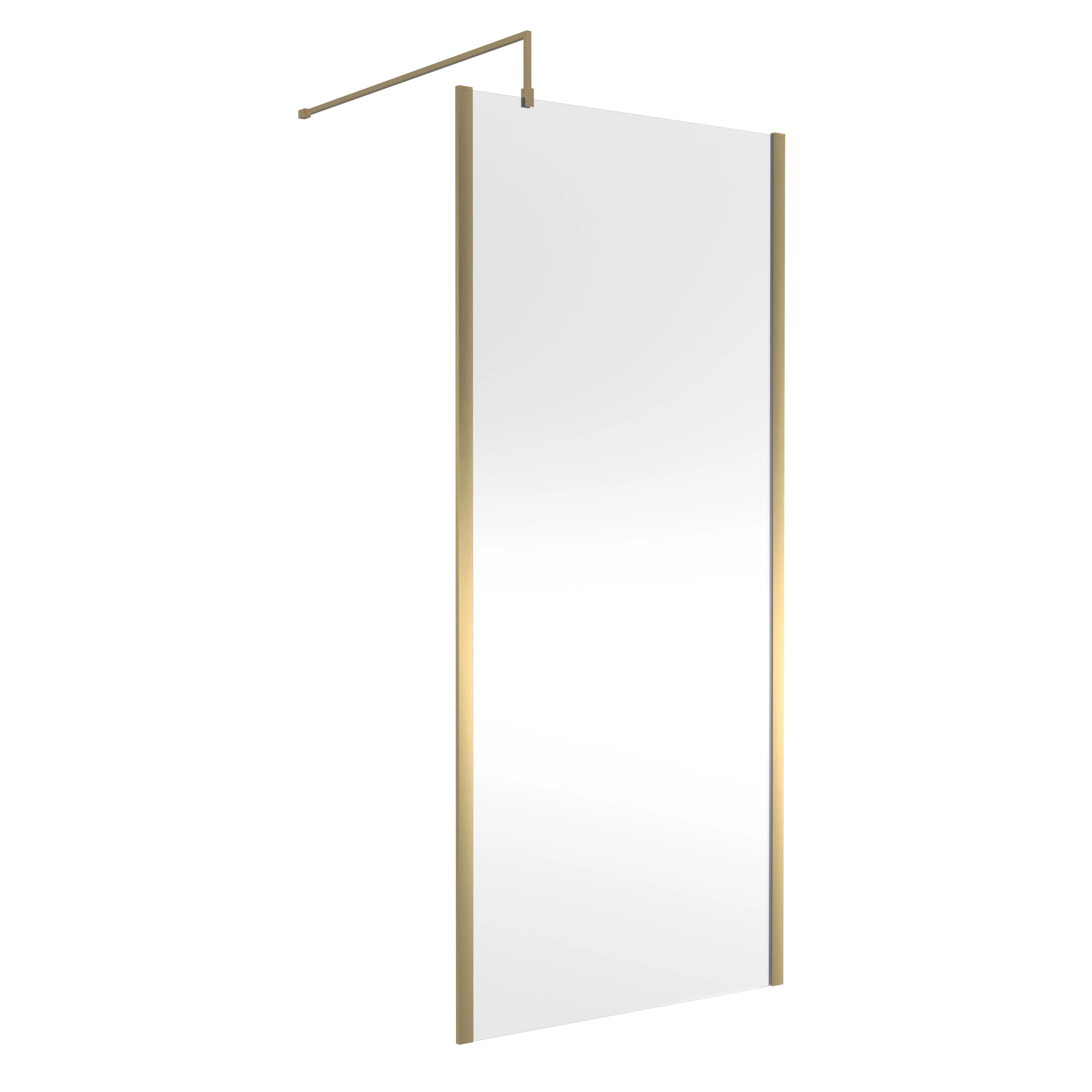 Nuie 1850x900mm Outer Framed Wetroom Screen with Support Bar - Brushed Brass