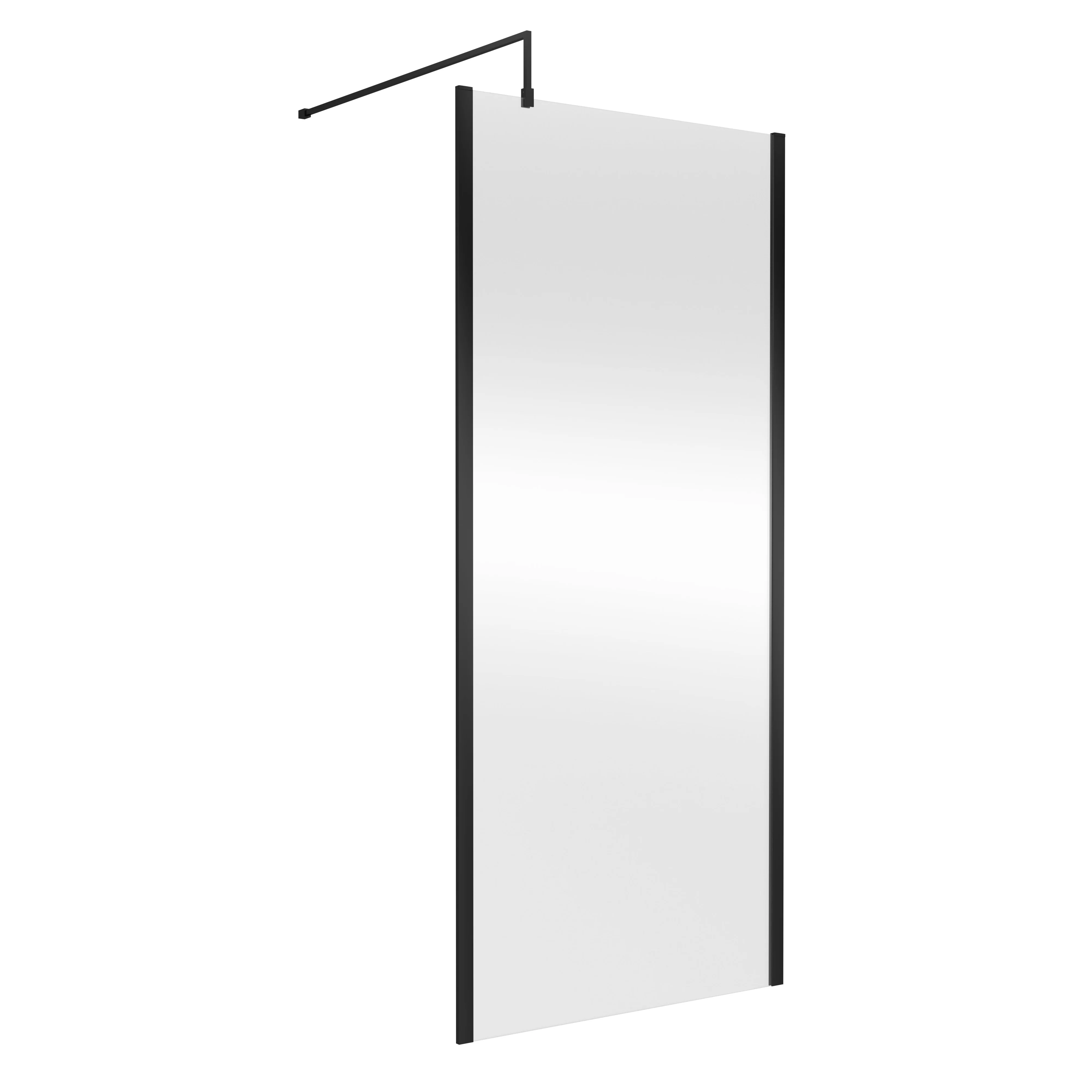 Nuie 1850x900mm Outer Framed Wetroom Screen with Support Bar - Matt Black