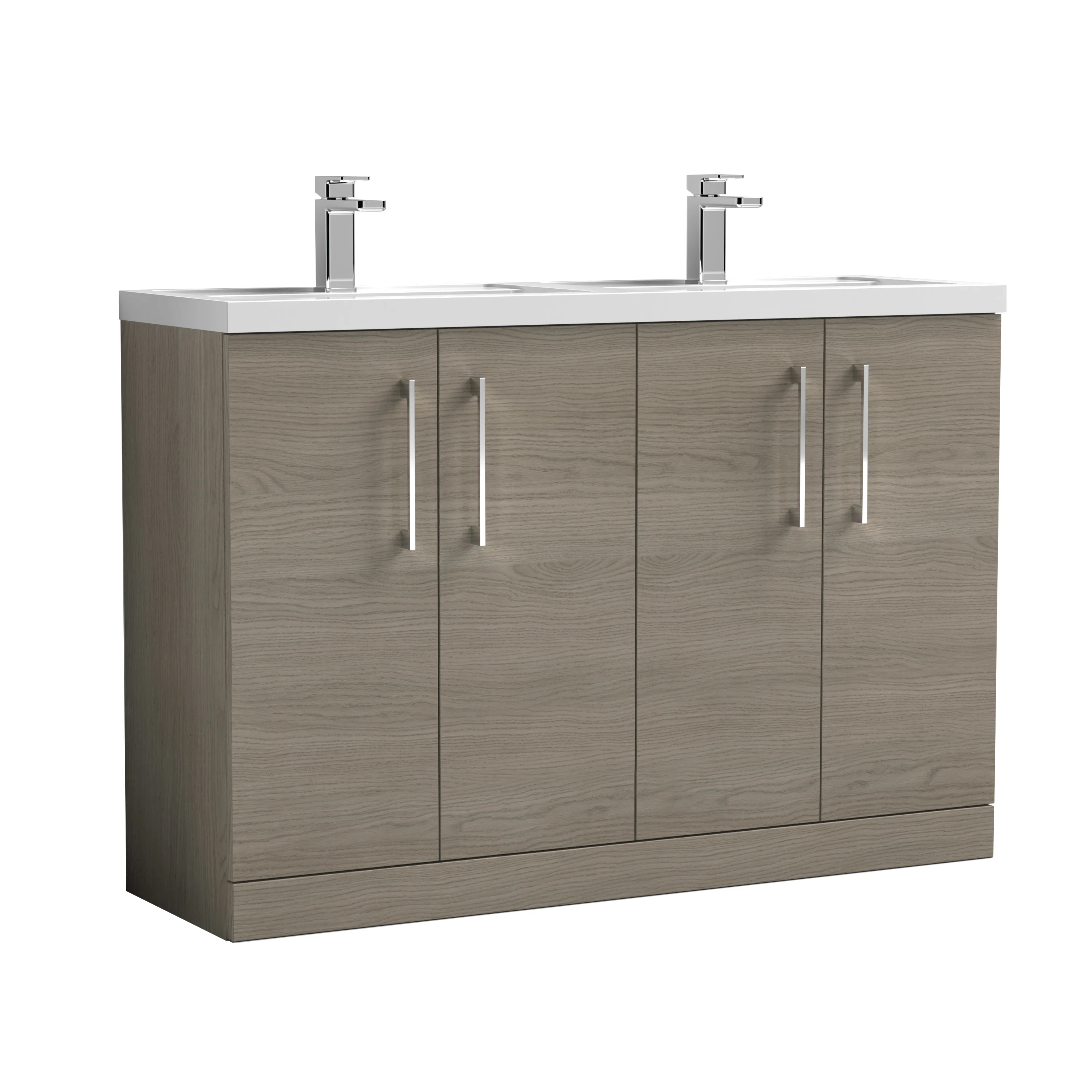 Nuie Arno 1200mm Floor Standing 4-Door Vanity & Double Polymarble Basin - Grey Vicenza Oak - Image 3