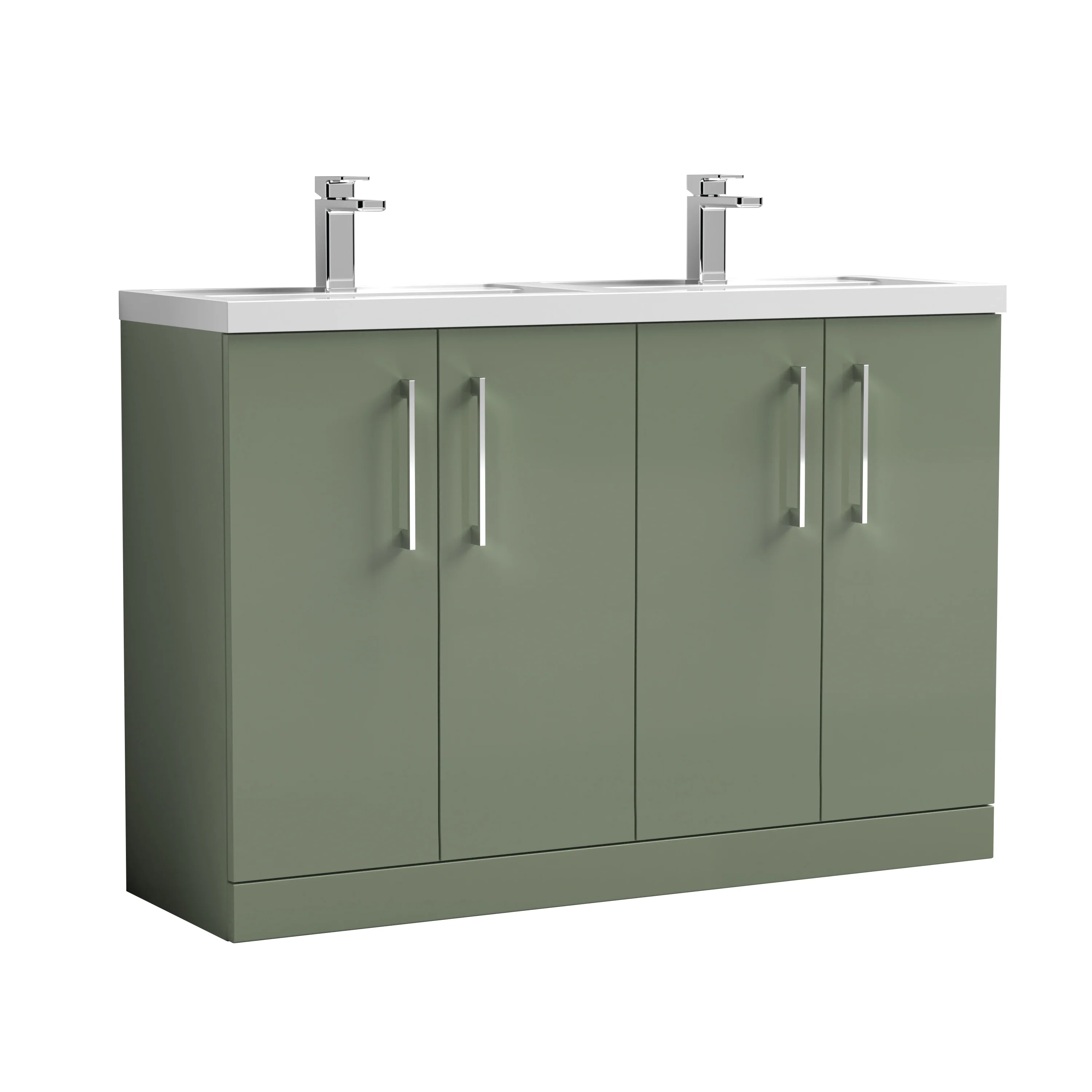 Nuie Arno 1200mm Floor Standing 4-Door Vanity & Double Polymarble Basin - Satin Green - Image 3