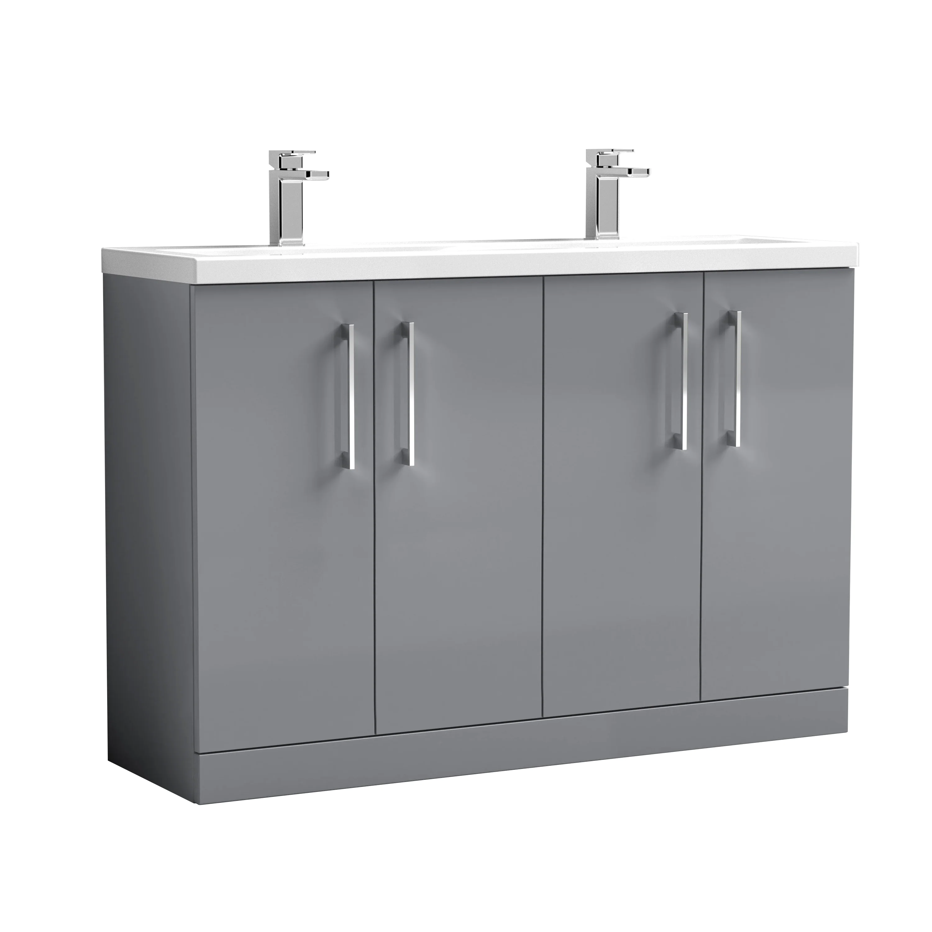 Nuie Arno 1200mm Floor Standing 4-Door Vanity & Double Ceramic Basin - Gloss Mid Grey