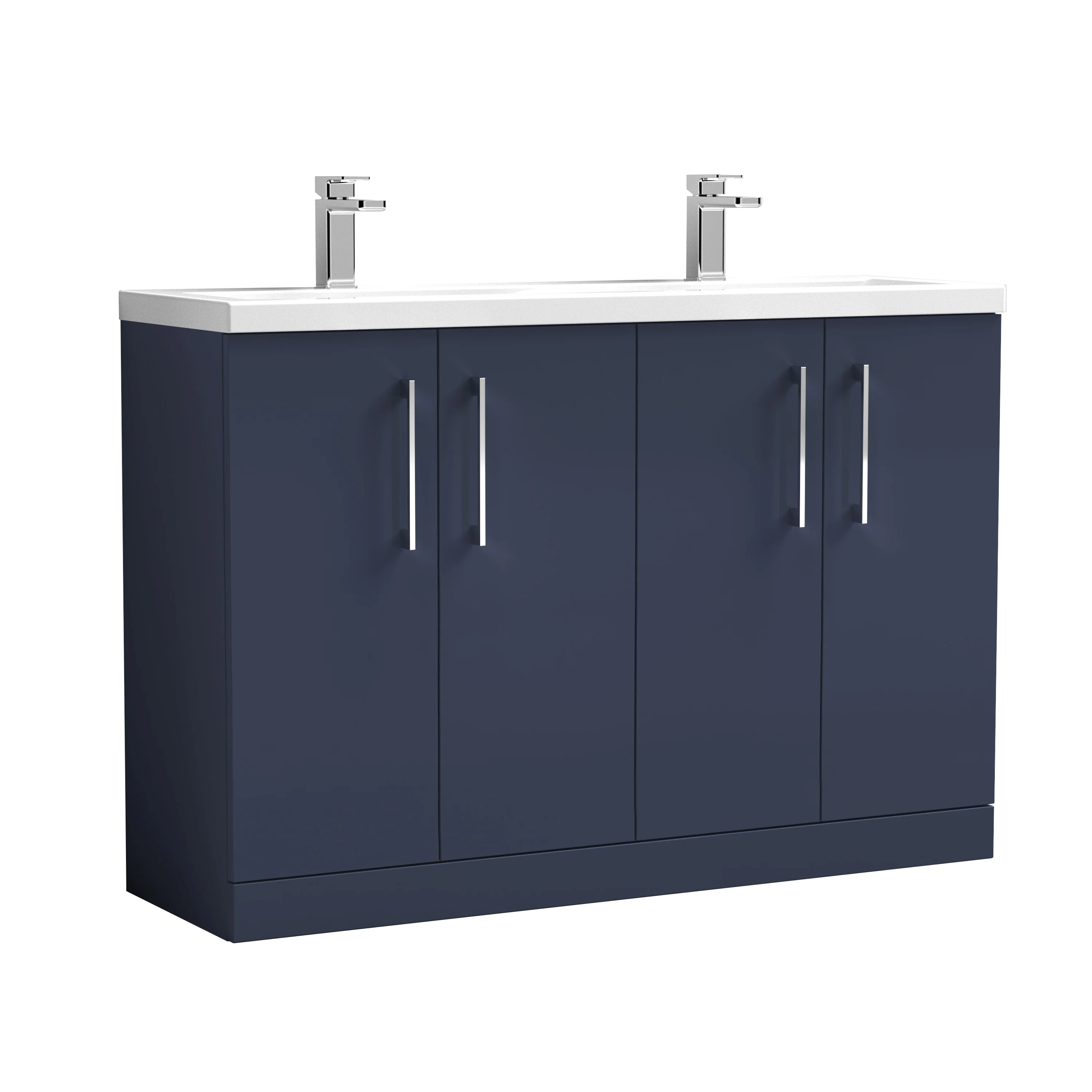 Nuie Arno 1200mm Floor Standing 4-Door Vanity & Double Ceramic Basin - Midnight Blue