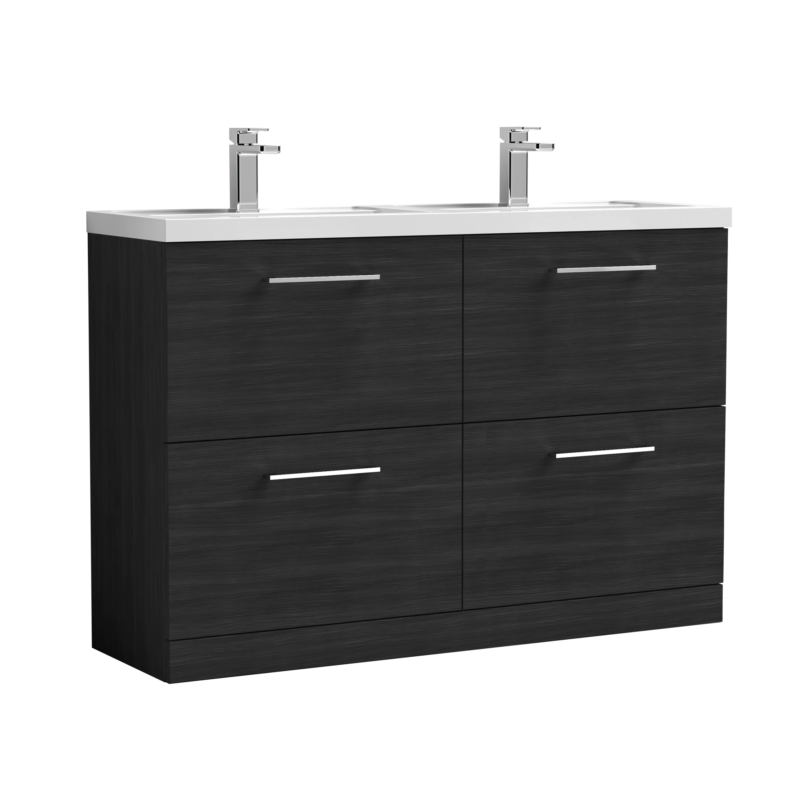 Nuie Arno 1200mm Floor Standing 4-Drawer Vanity & Double Polymarble Basin - Charcoal Black - Image 3