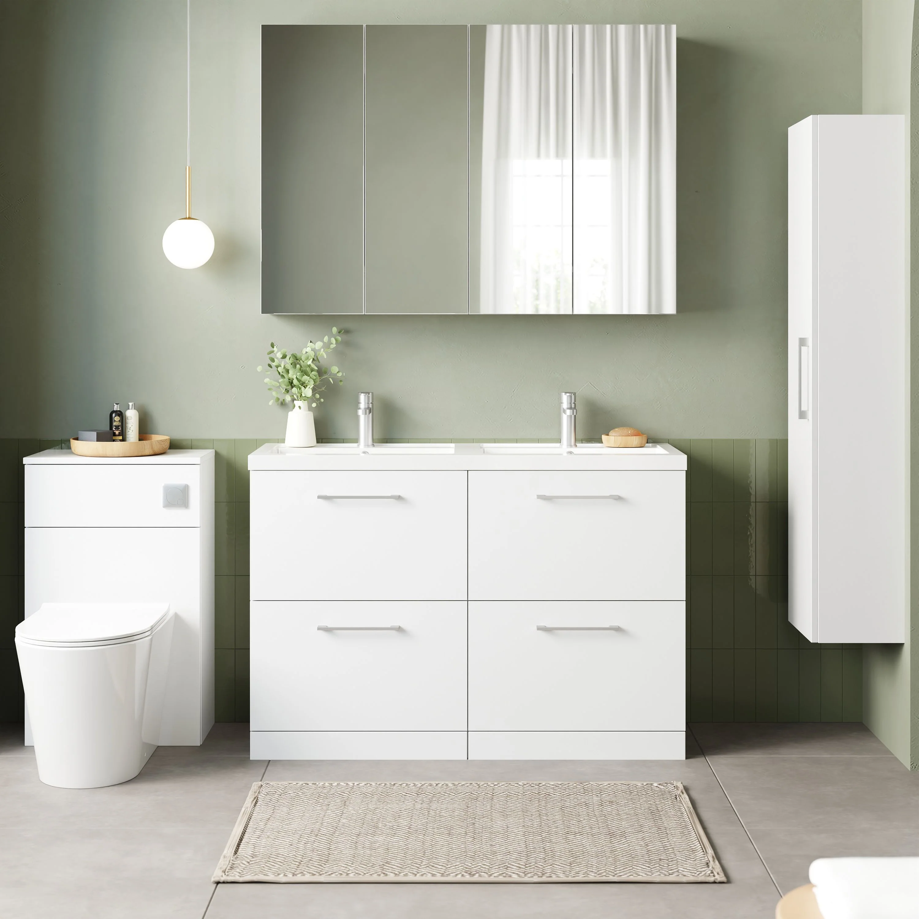 Nuie Arno 1200mm Floor Standing 4-Drawer Vanity & Double Polymarble Basin - Gloss White - Image 3