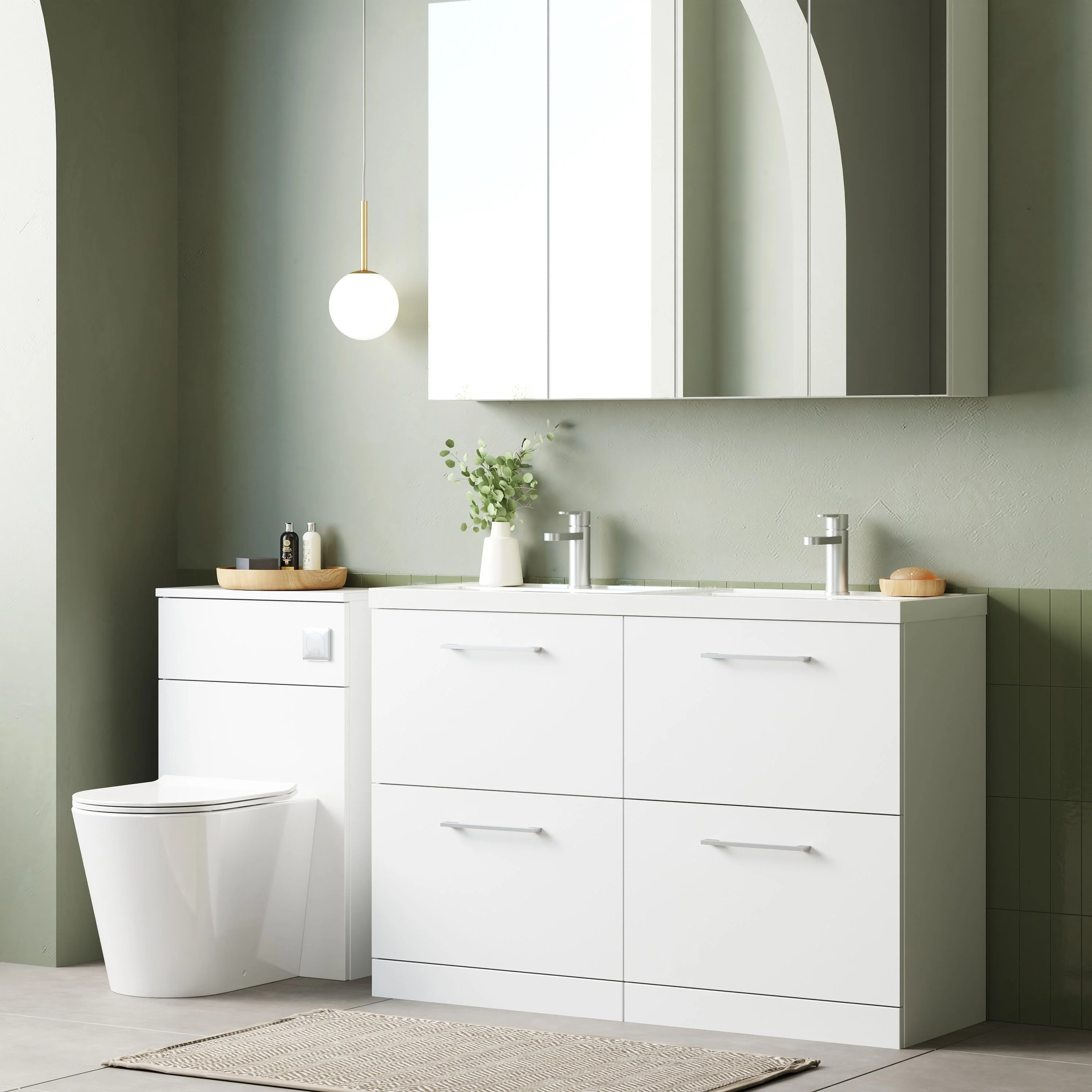 Nuie Arno 1200mm Floor Standing 4-Drawer Vanity & Double Polymarble Basin - Gloss White - Image 4