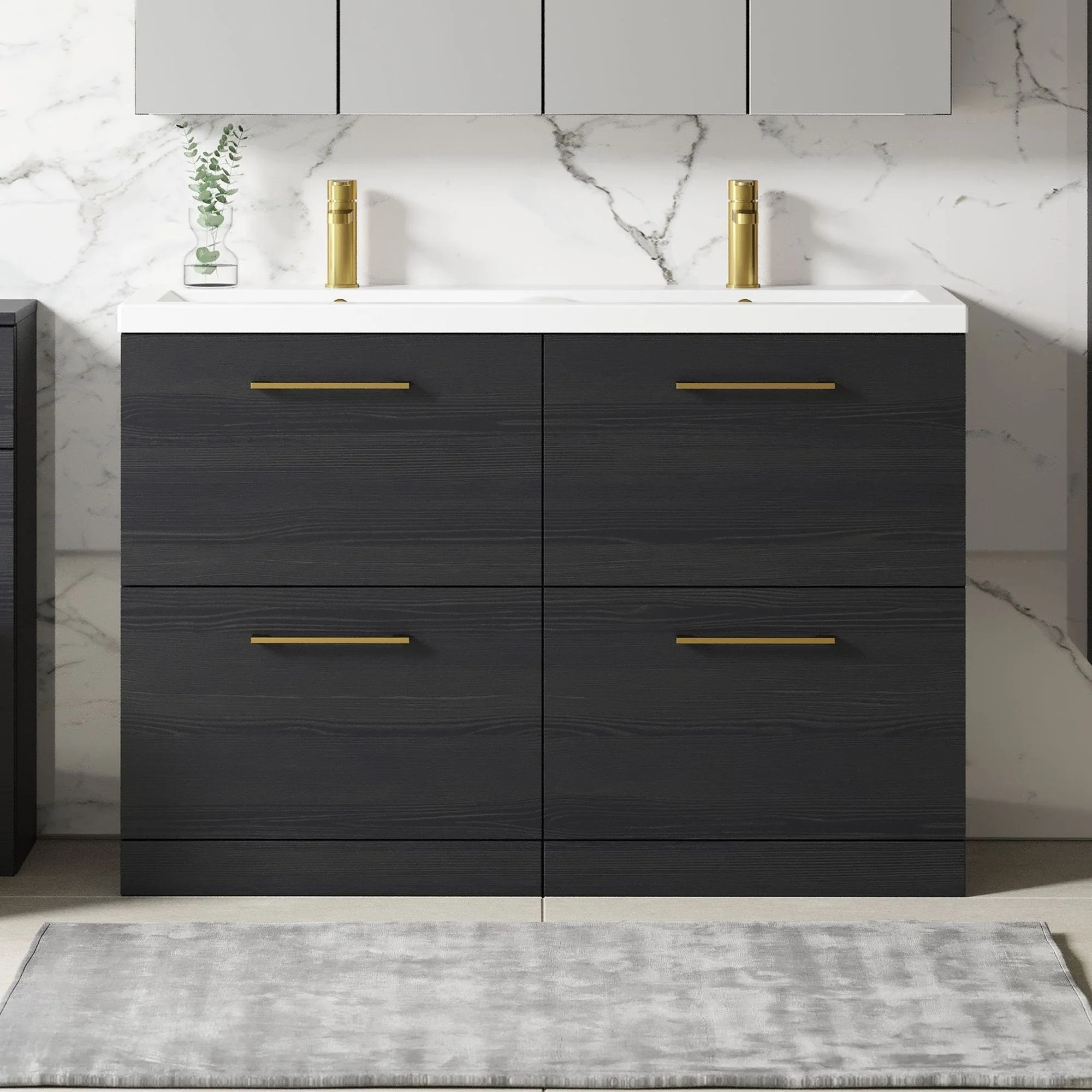 Nuie Arno 1200mm Floor Standing 4-Drawer Vanity & Double Ceramic Basin - Charcoal Black