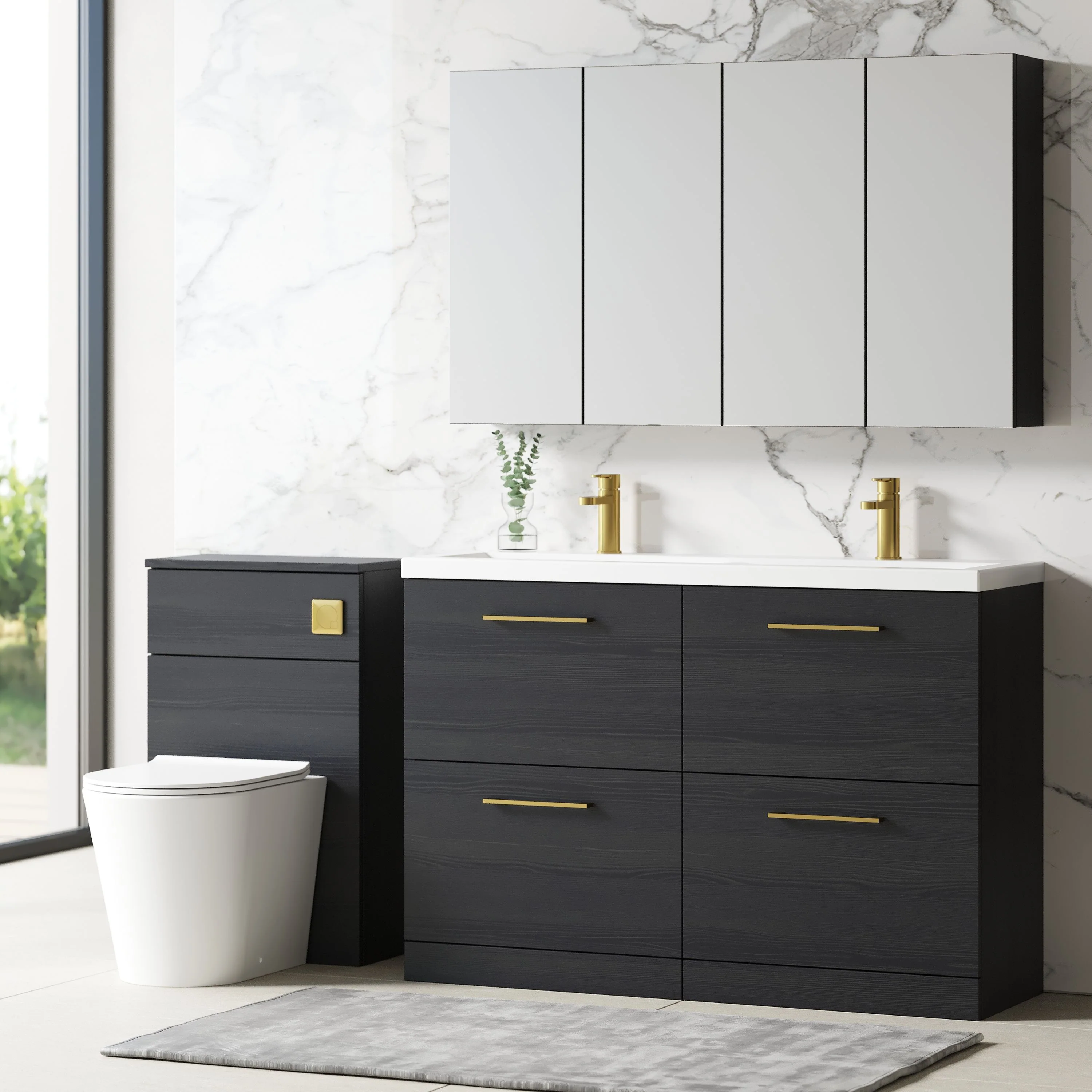 Nuie Arno 1200mm Floor Standing 4-Drawer Vanity & Double Ceramic Basin - Charcoal Black - Image 5
