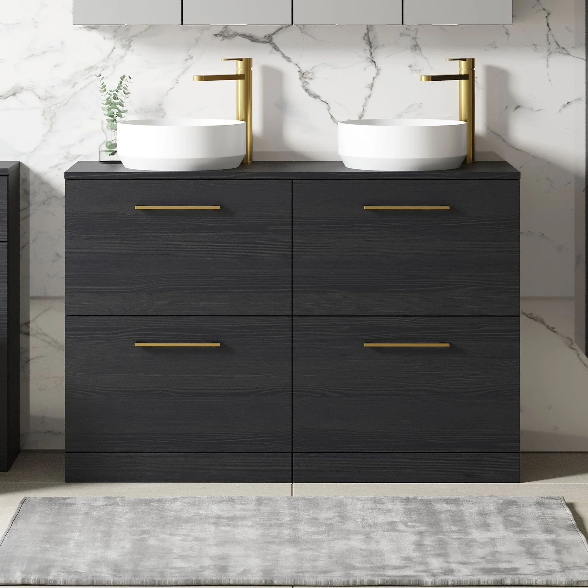 Nuie Arno 1200mm Floor Standing 4-Drawer Vanity & Worktop - Charcoal Black