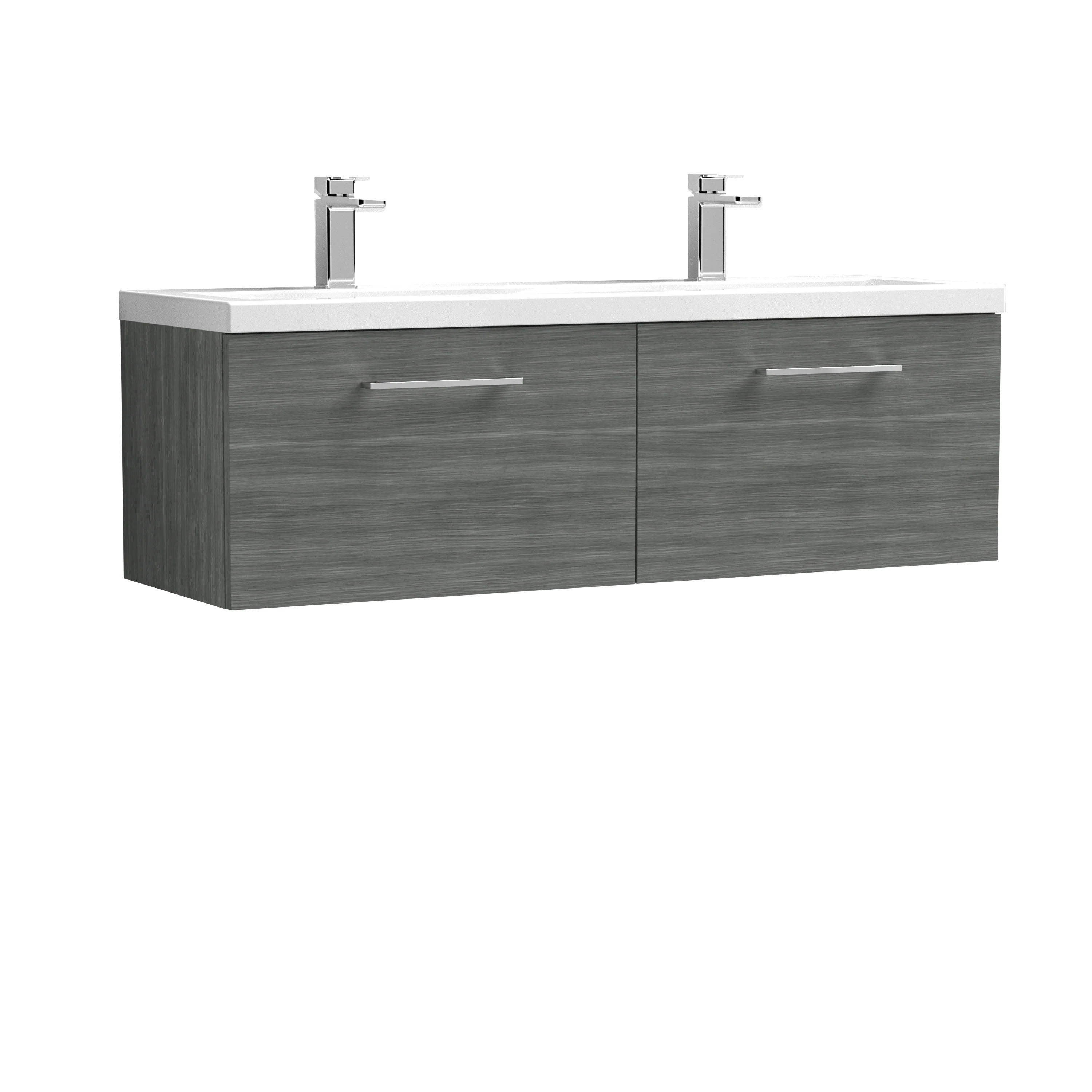 Nuie Arno 1200mm Wall Hung 2-Drawer Vanity & Double Ceramic Basin - Anthracite