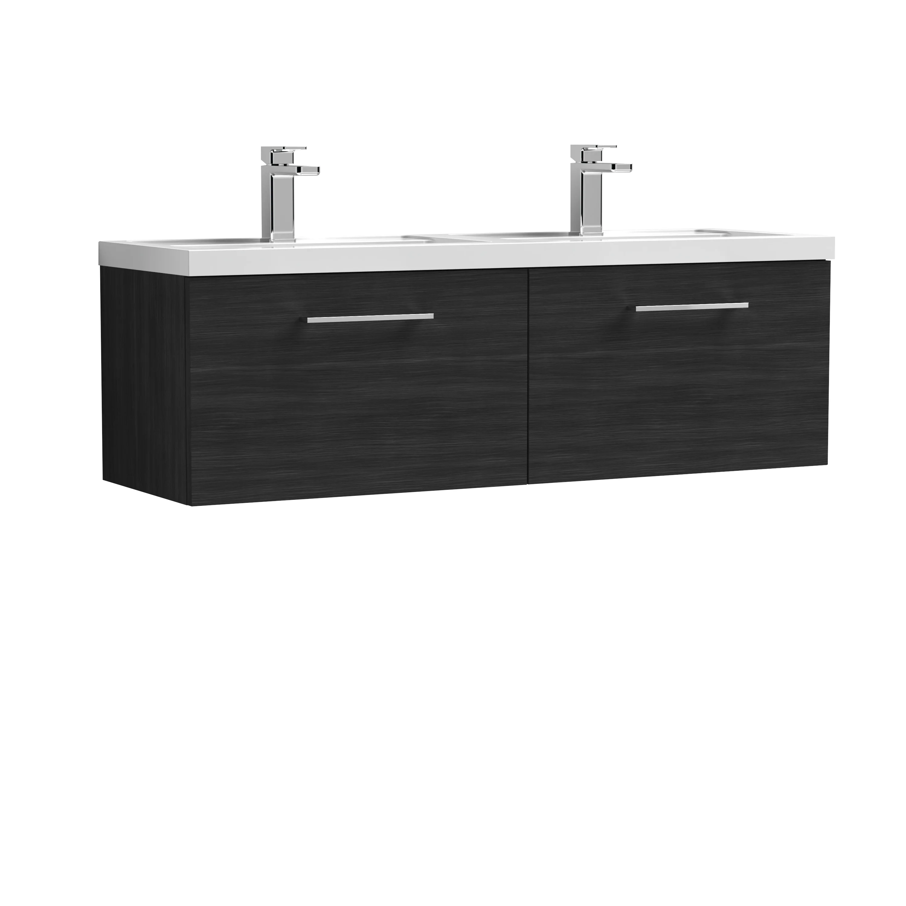 Nuie Arno 1200mm Wall Hung 2-Drawer Vanity & Double Polymarble Basin - Charcoal Black