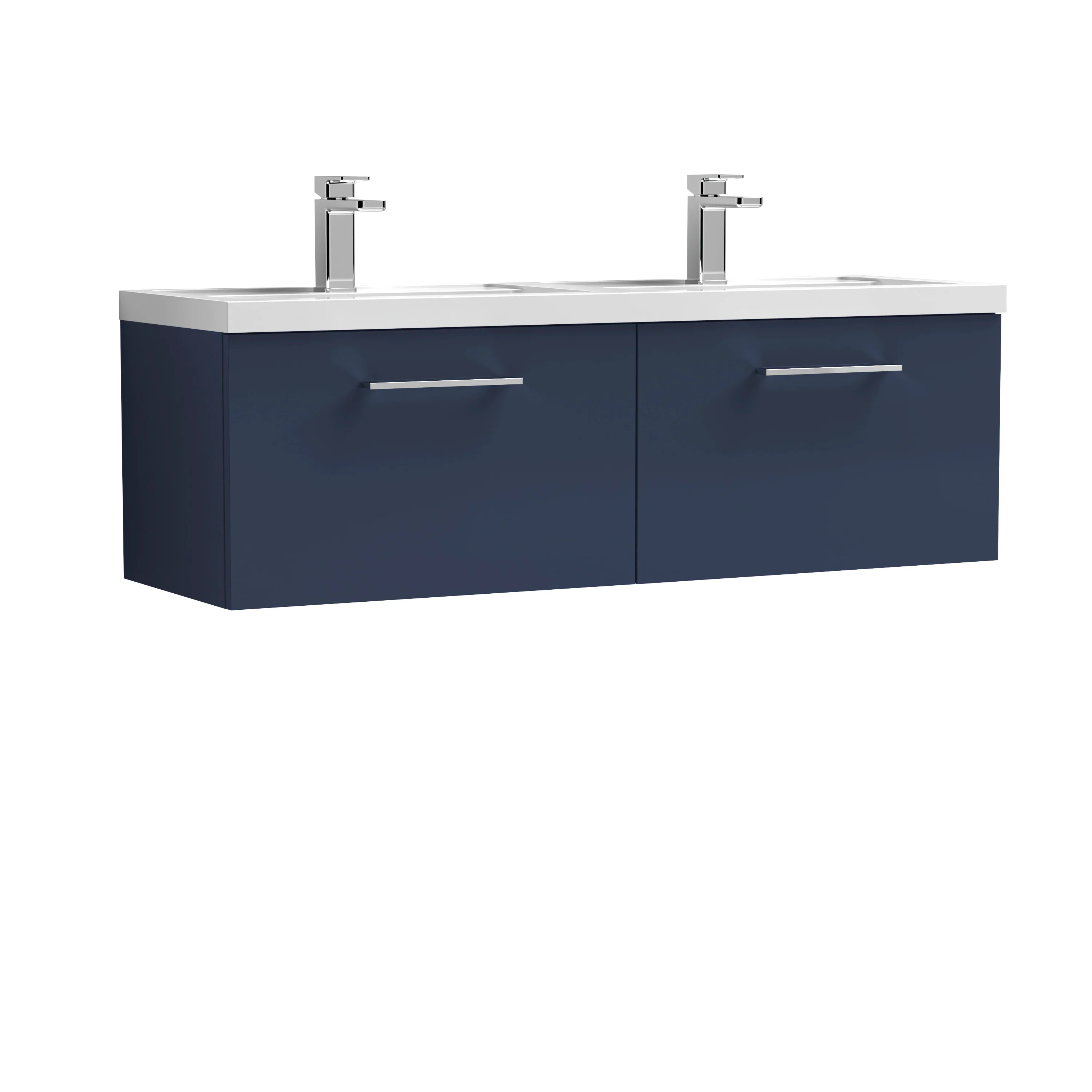Nuie Arno 1200mm Wall Hung 2-Drawer Vanity & Double Polymarble Basin - Midnight Blue