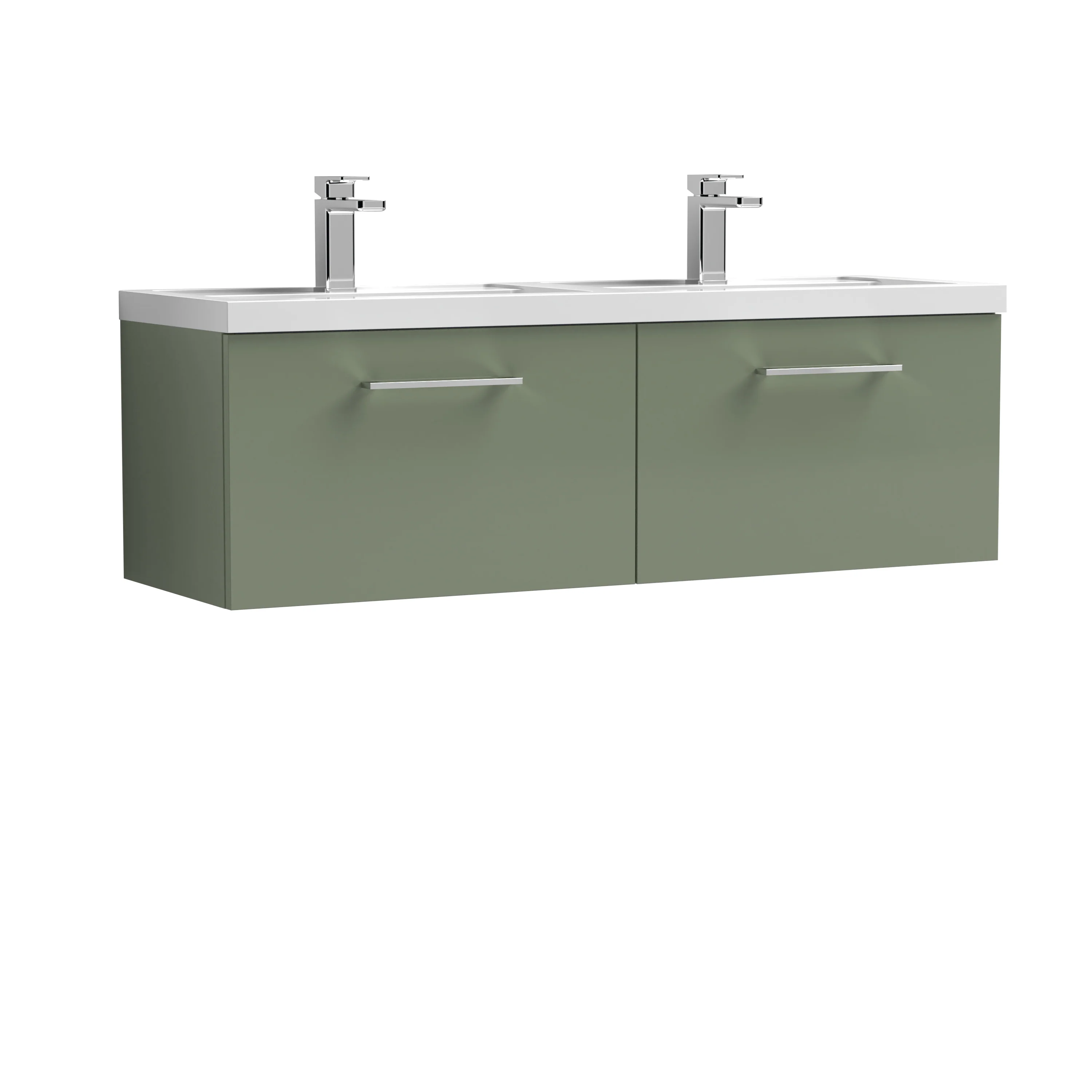 Nuie Arno 1200mm Wall Hung 2-Drawer Vanity & Double Polymarble Basin - Satin Green