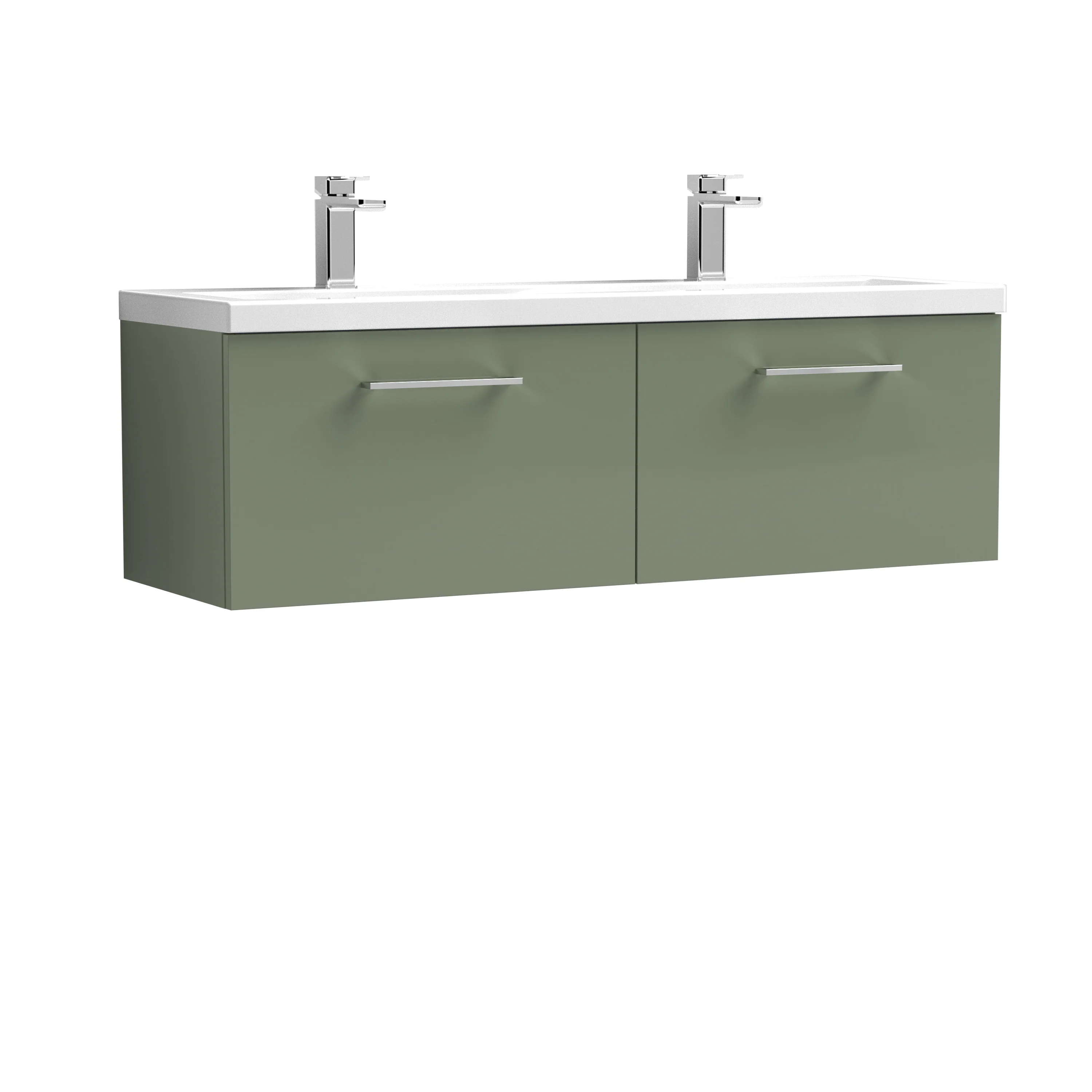 Nuie Arno 1200mm Wall Hung 2-Drawer Vanity & Double Ceramic Basin - Satin Green