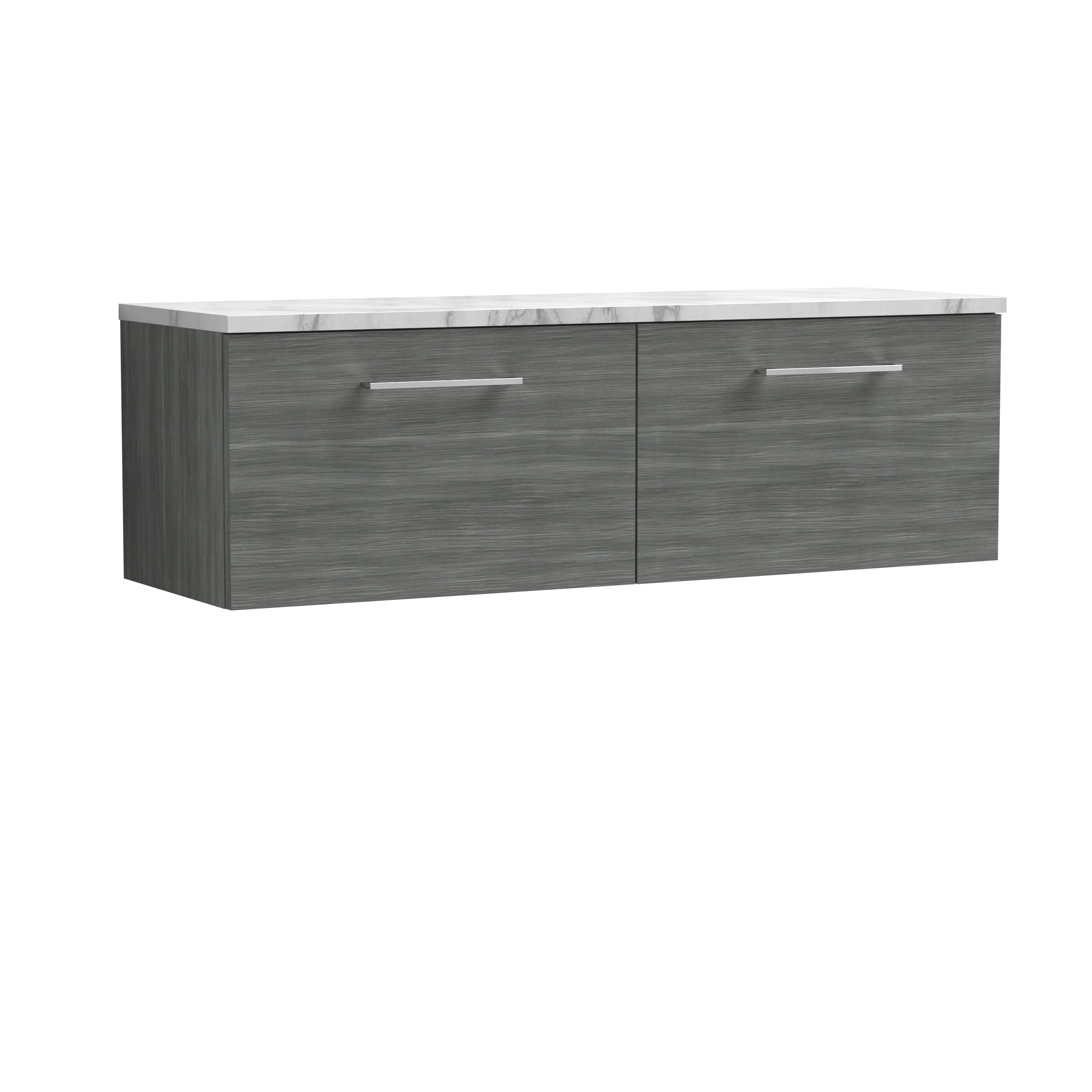 Nuie Arno 1200mm Wall Hung 2-Drawer Vanity & Laminate Worktop - Anthracite Woodgrain - Image 2