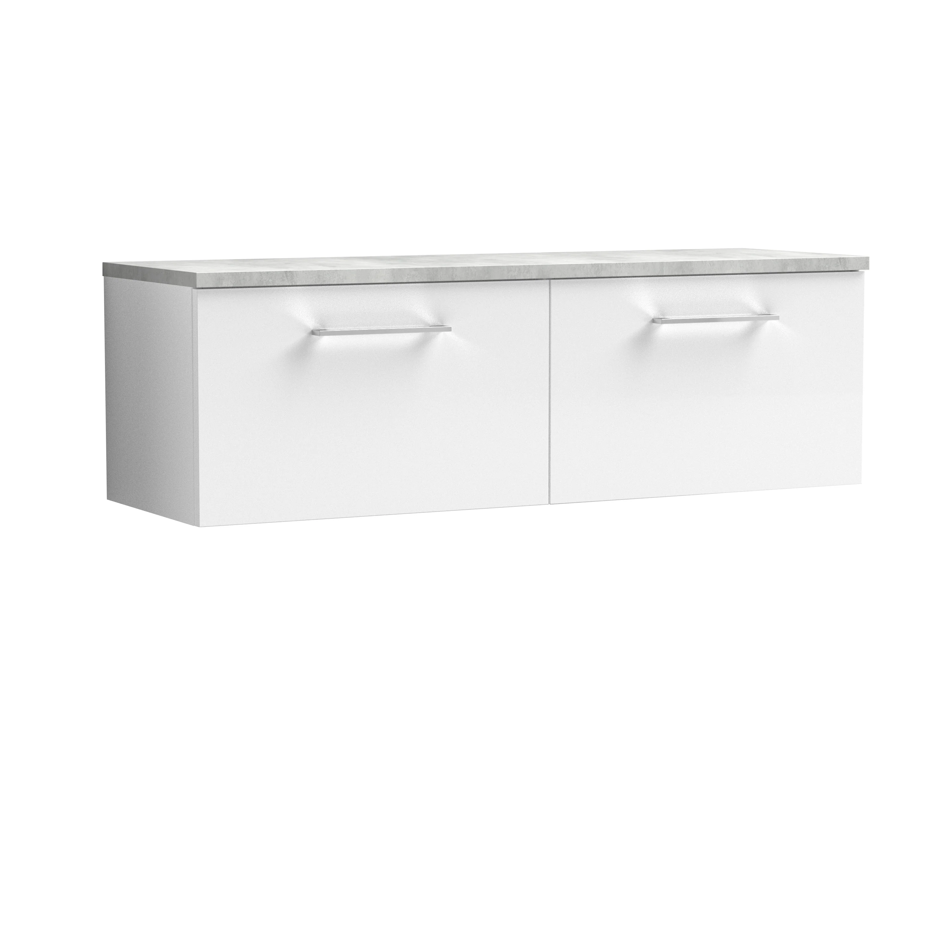 Nuie Arno 1200mm Wall Hung 2-Drawer Vanity & Laminate Worktop - Gloss White - Image 2