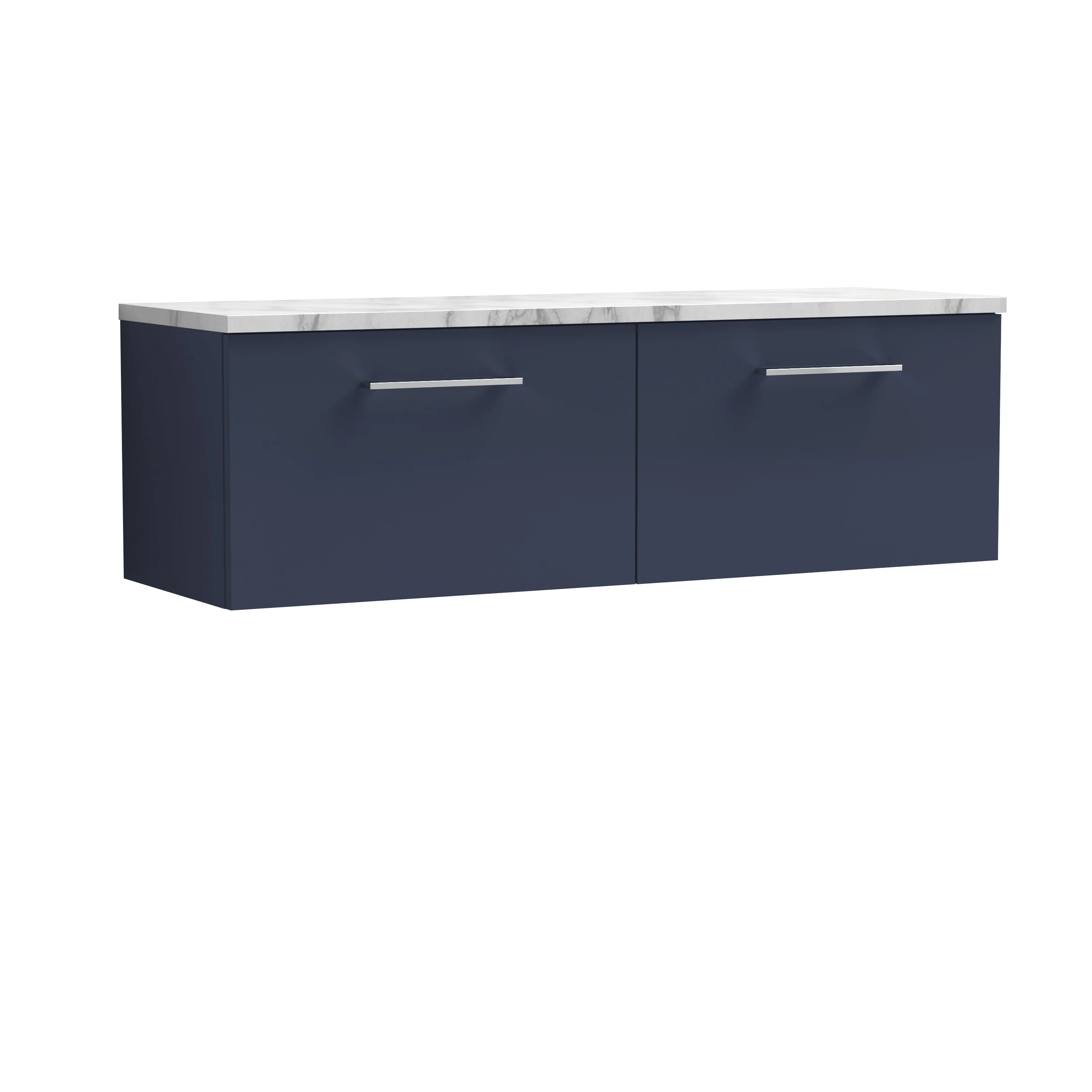 Nuie Arno 1200mm Wall Hung 2-Drawer Vanity & Laminate Worktop - Midnight Blue - Image 2