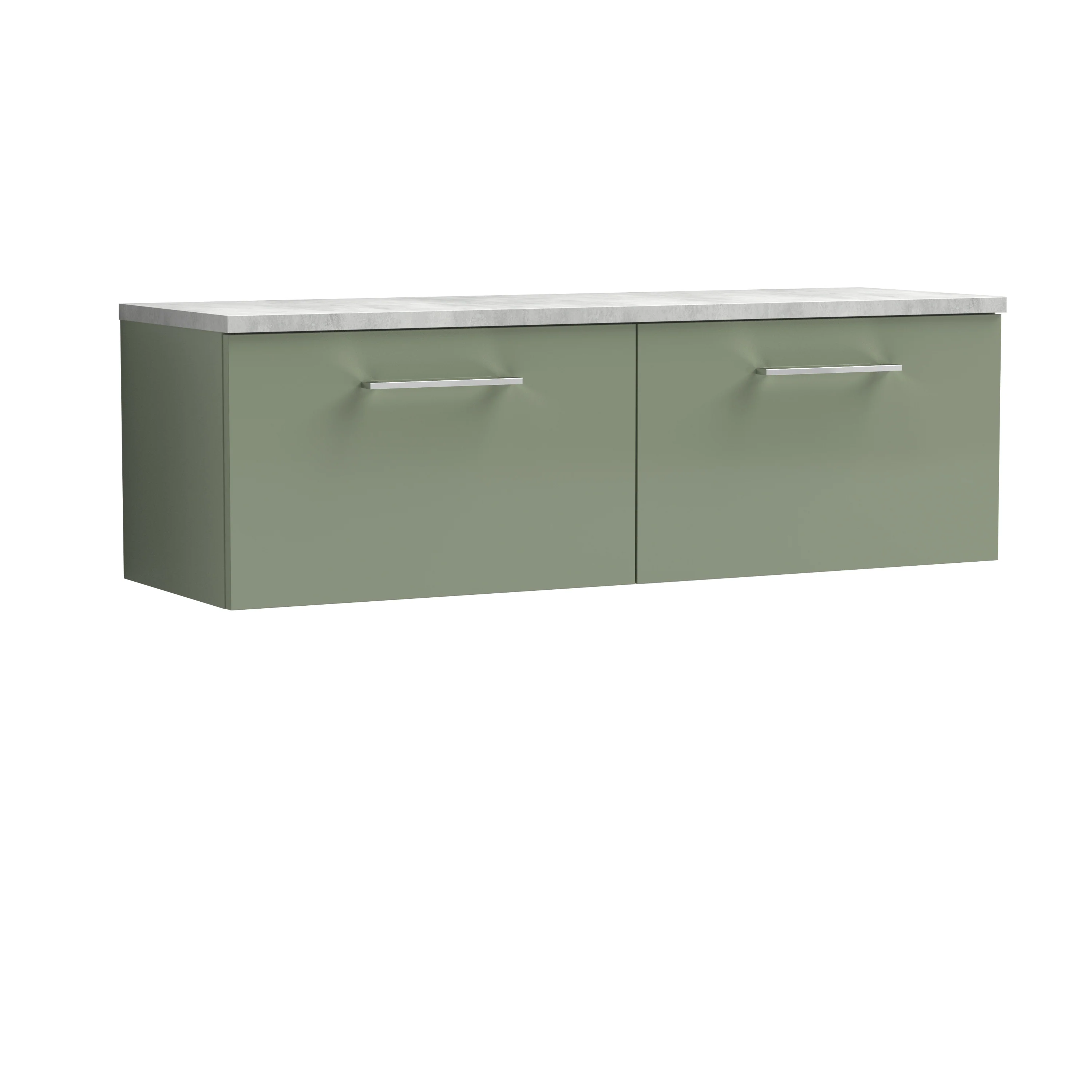 Nuie Arno 1200mm Wall Hung 2-Drawer Vanity & Laminate Worktop - Satin Green - Image 2
