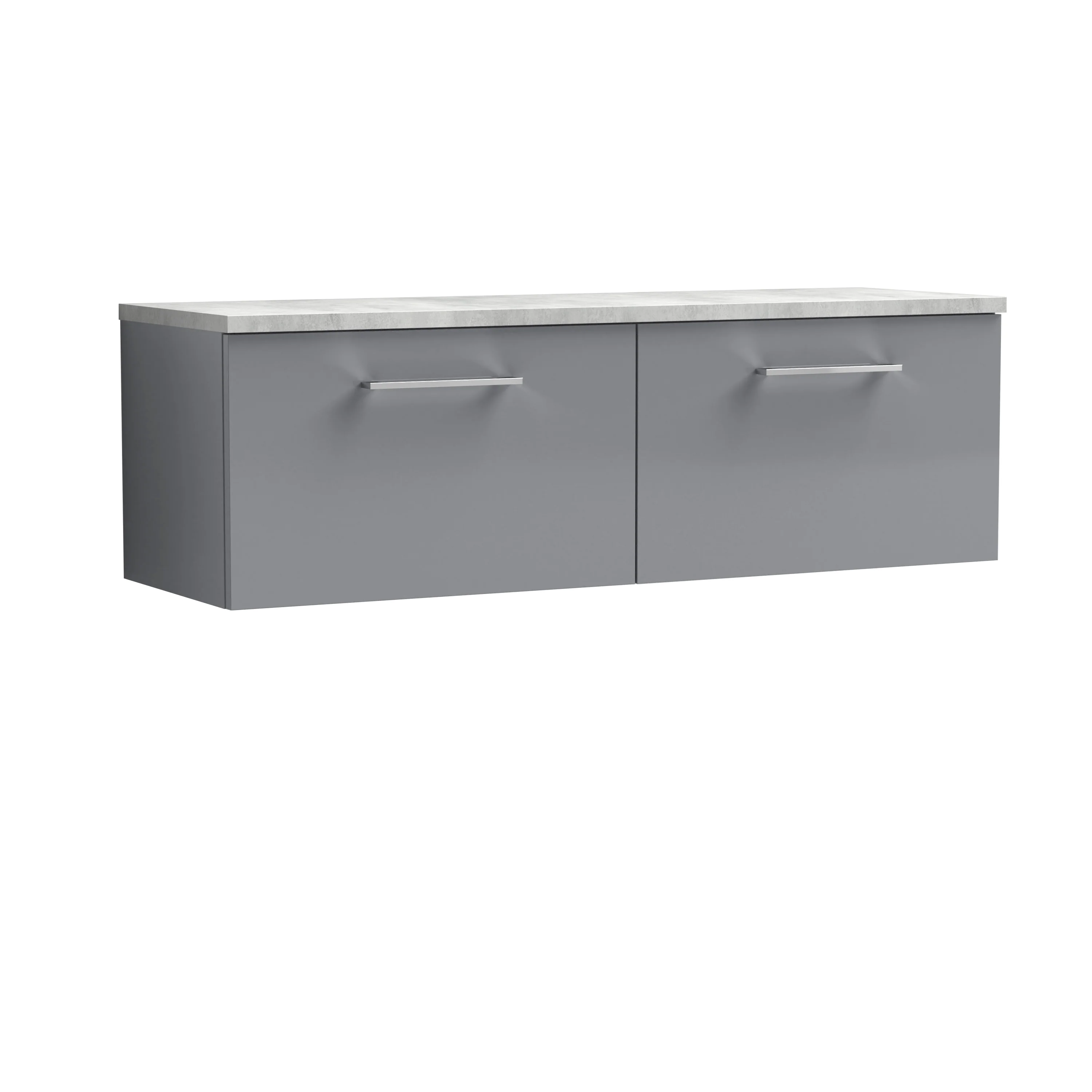 Nuie Arno 1200mm Wall Hung 2-Drawer Vanity & Laminate Worktop - Satin Grey - Image 2