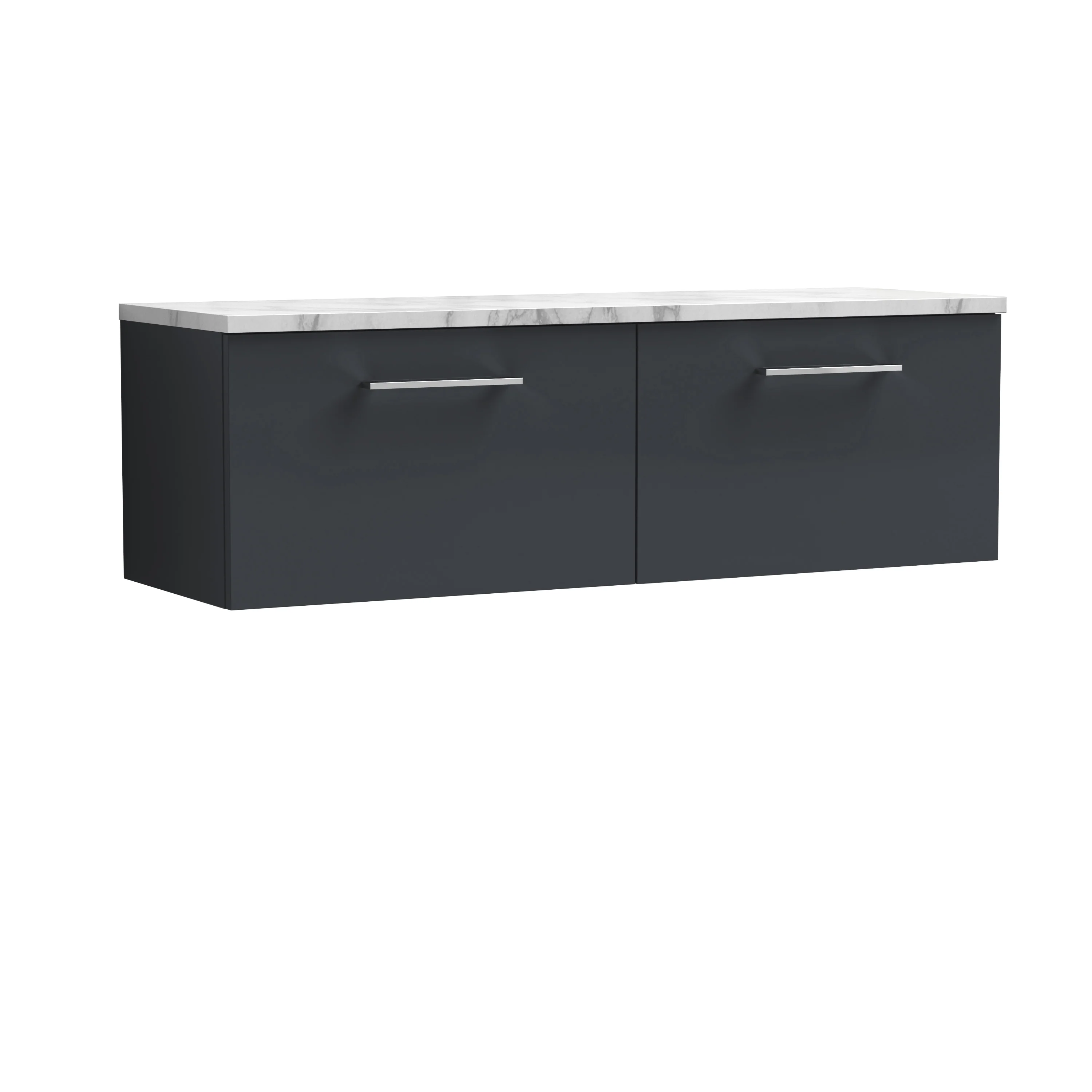 Nuie Arno 1200mm Wall Hung 2-Drawer Vanity & Laminate Worktop - Soft Black - Image 2